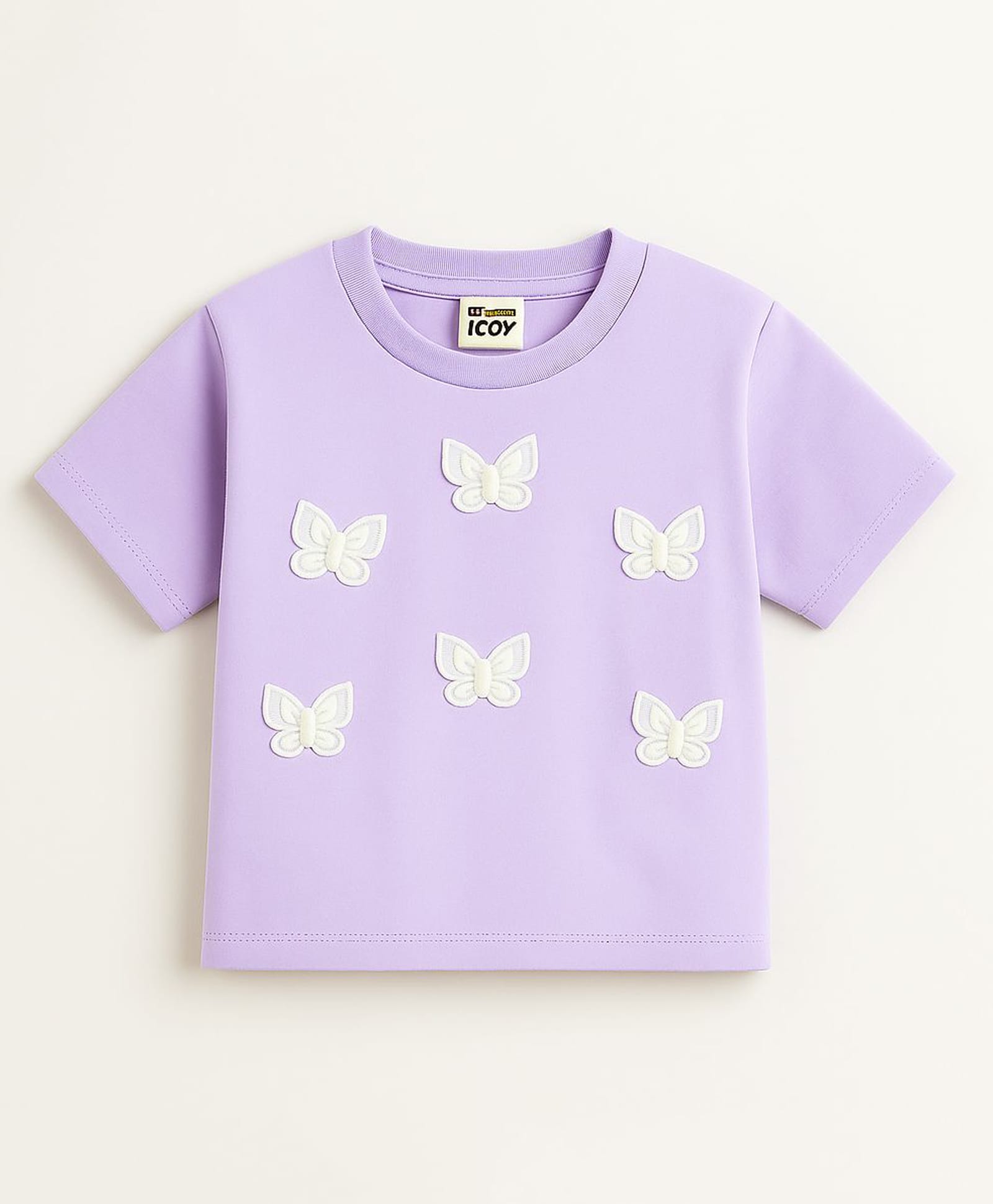 ZIP ZAP ZOOP Cotton Knit Half Sleeves Butterfly Applique Detailed Tee - Lilac-image-40