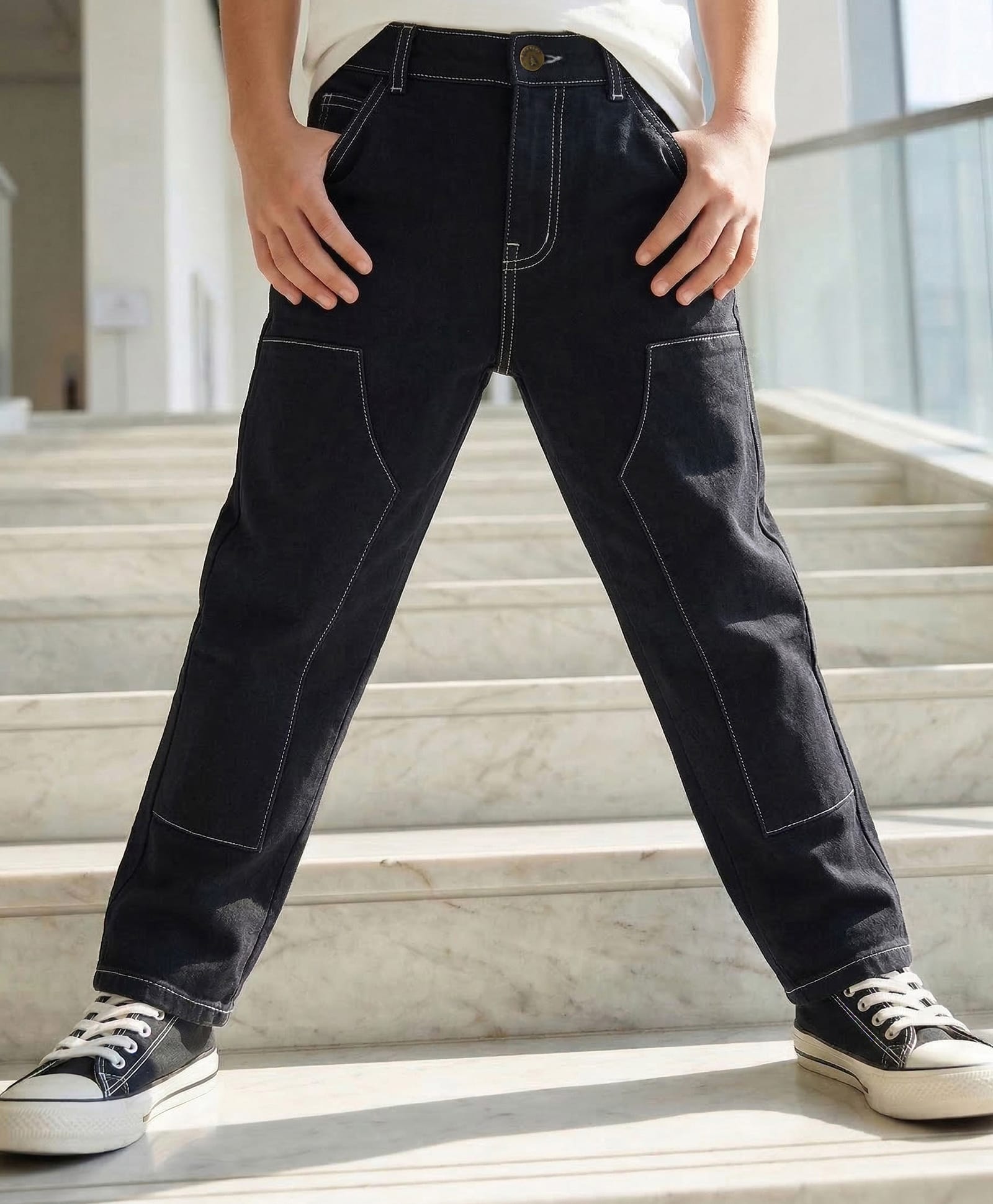 Pine Kids Cotton Woven Full Length Solid Color Jeans - Black-picture-10