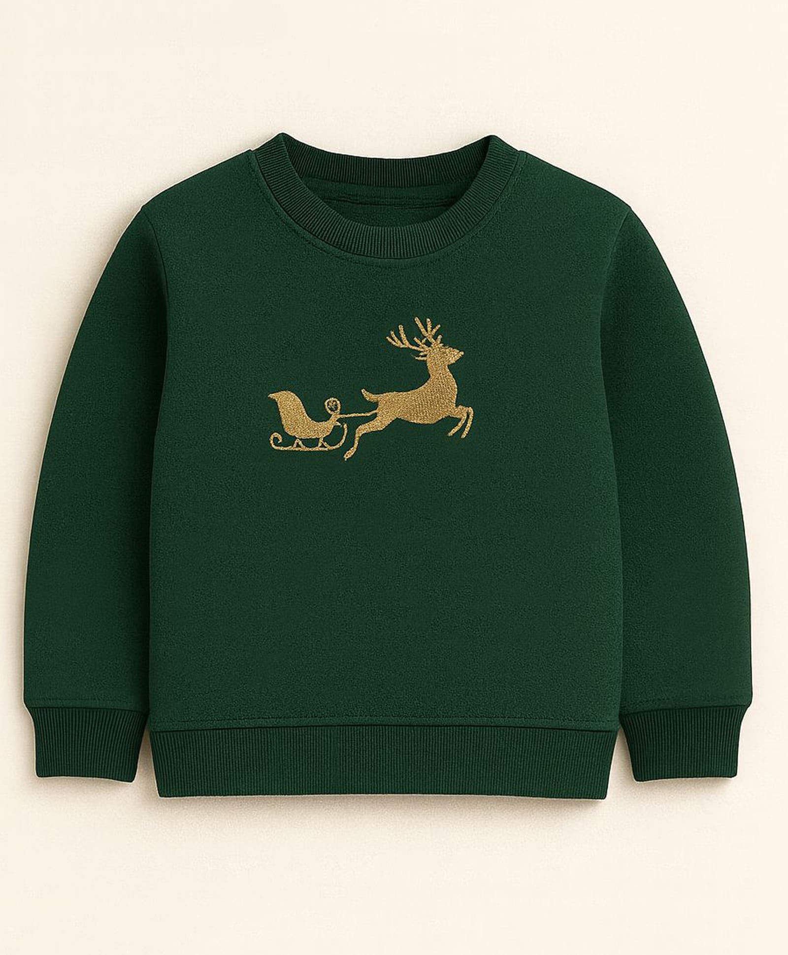 ZIP ZAP ZOOP Cotton Knit Chirstmas Theme Full Sleeves Reindeer Embroidered Sweatshirt - Green-picture-27