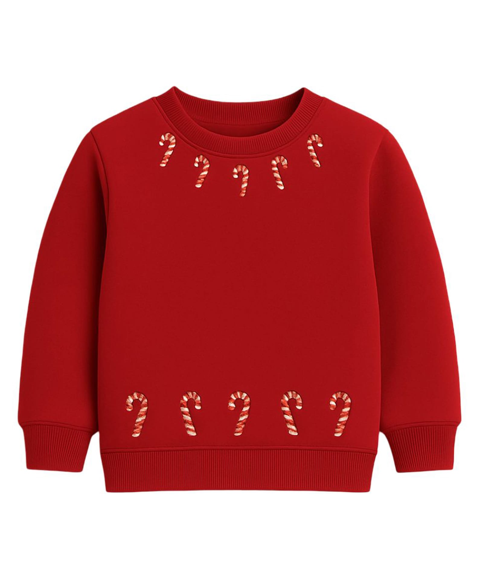 ZIP ZAP ZOOP Cotton Knit Christmas Theme Full Sleeves Candies Embroidered Sweatshirt - Red-image-13