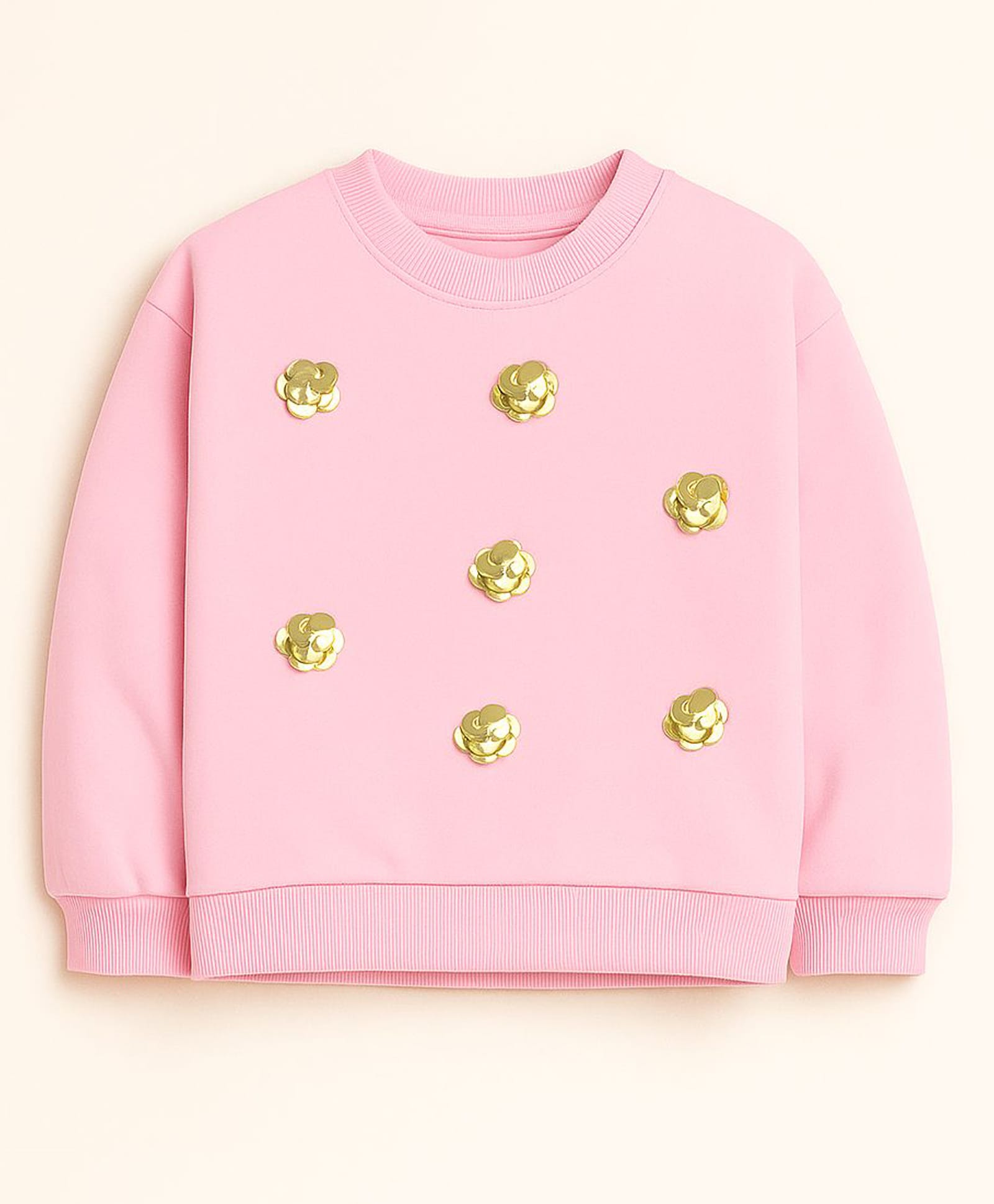 ZIP ZAP ZOOP Cotton Knit Full Sleeves Golden Flower Embroidered Swearshirt - Pink-picture-40