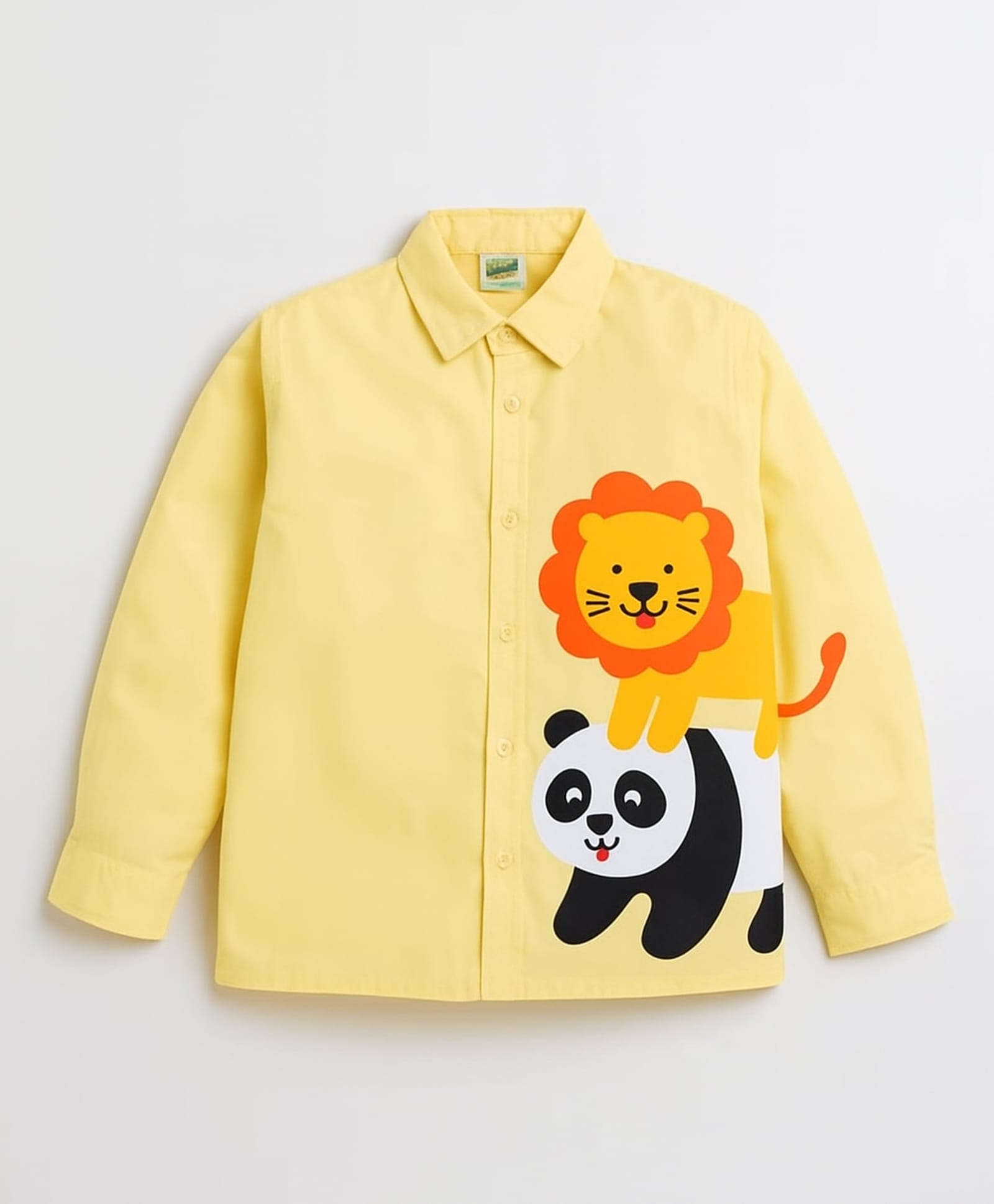 ZIP ZAP ZOOP Cotton Woven Full Sleeves Lion & Panda Printed Shirt - Light Yellow-picture-23