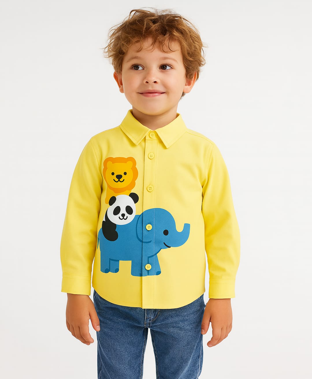 ZIP ZAP ZOOP Cotton Woven Full Sleeves Animals Printed Shirt - Light Yellow-picture-42