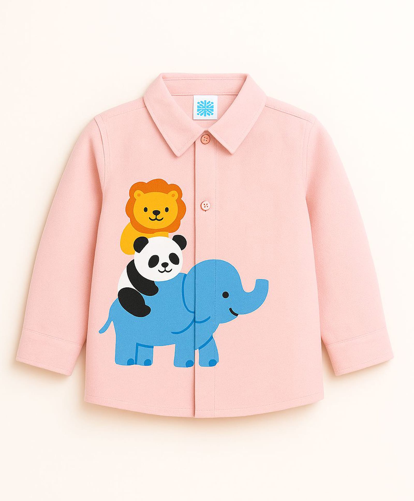ZIP ZAP ZOOP Cotton Woven Full Sleeves Lion Panda & Elephant Printed Shirt - Pink-picture-22