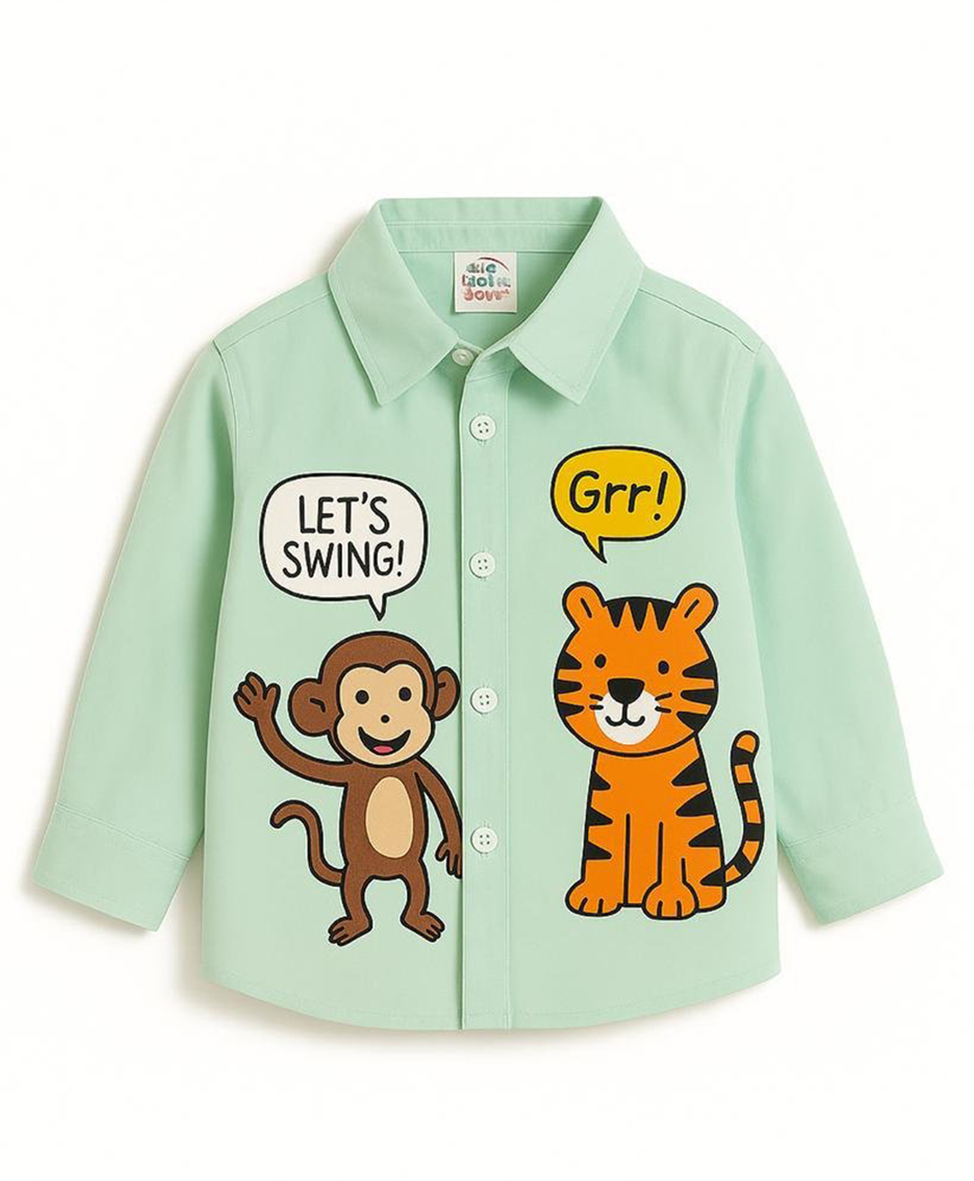 ZIP ZAP ZOOP Cotton Woven Full Sleeves Monkey & Tiger Printed Shirt - Light Green-picture-18