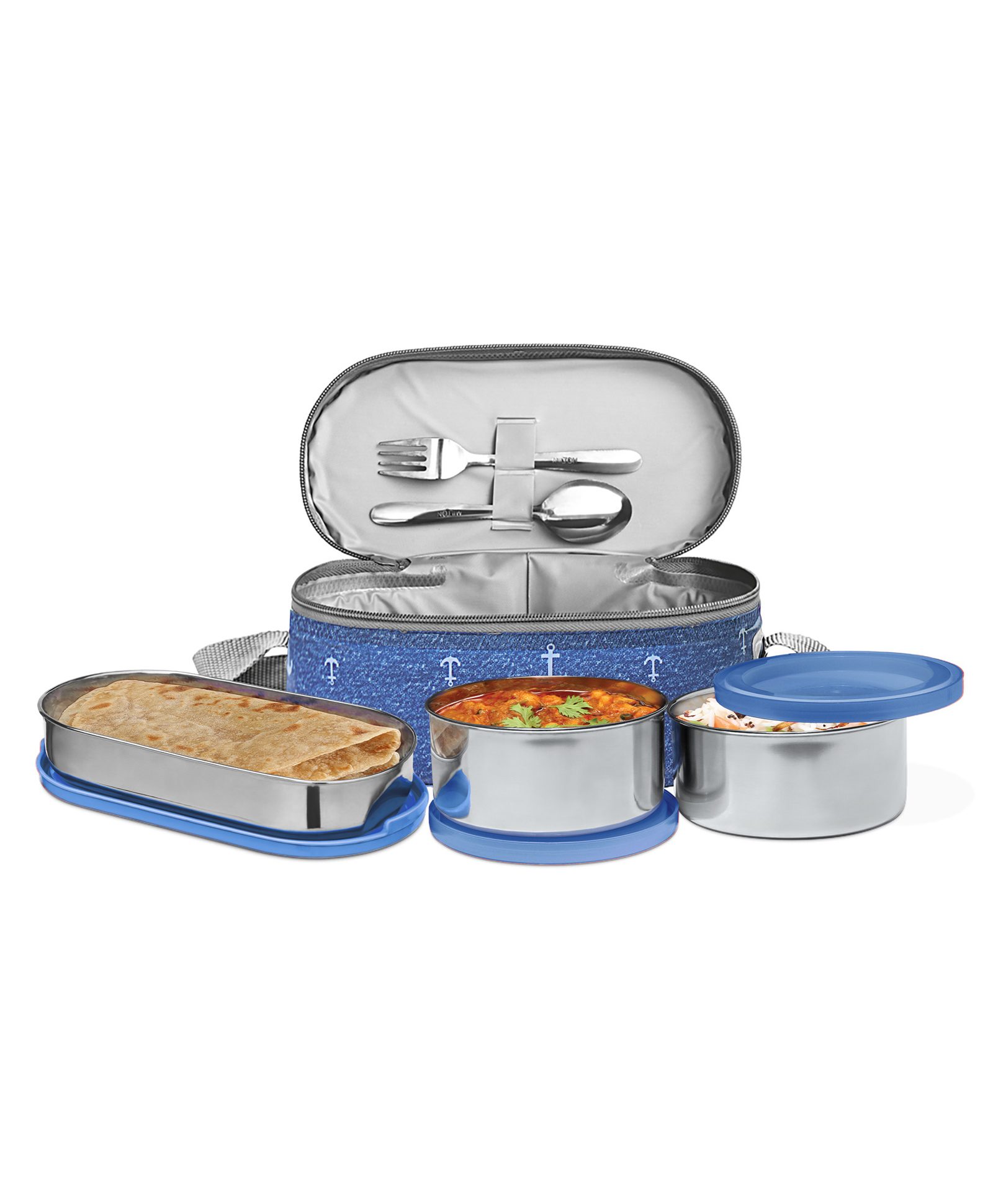 Milton Corporate Stainless Steel Lunch Box with Lunch Bag - Blue-image-31