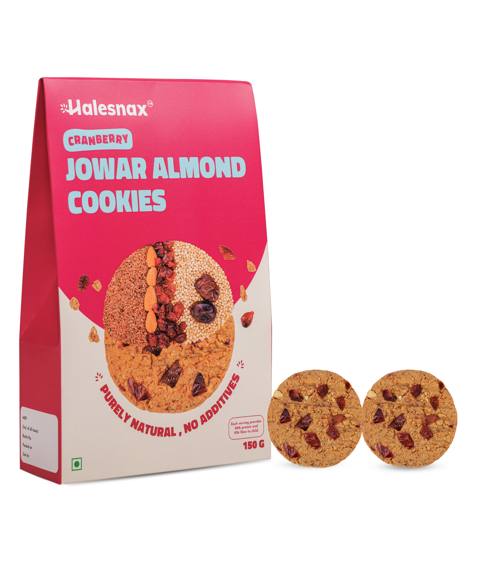 Halesnax Cranberry Jowar Almonds Cookies| Purely Natural, No Additives | High in Protein & Fiber | Enriched with Jowar & Dates | Ideal for Kids & Adults | 150g |-image-46
