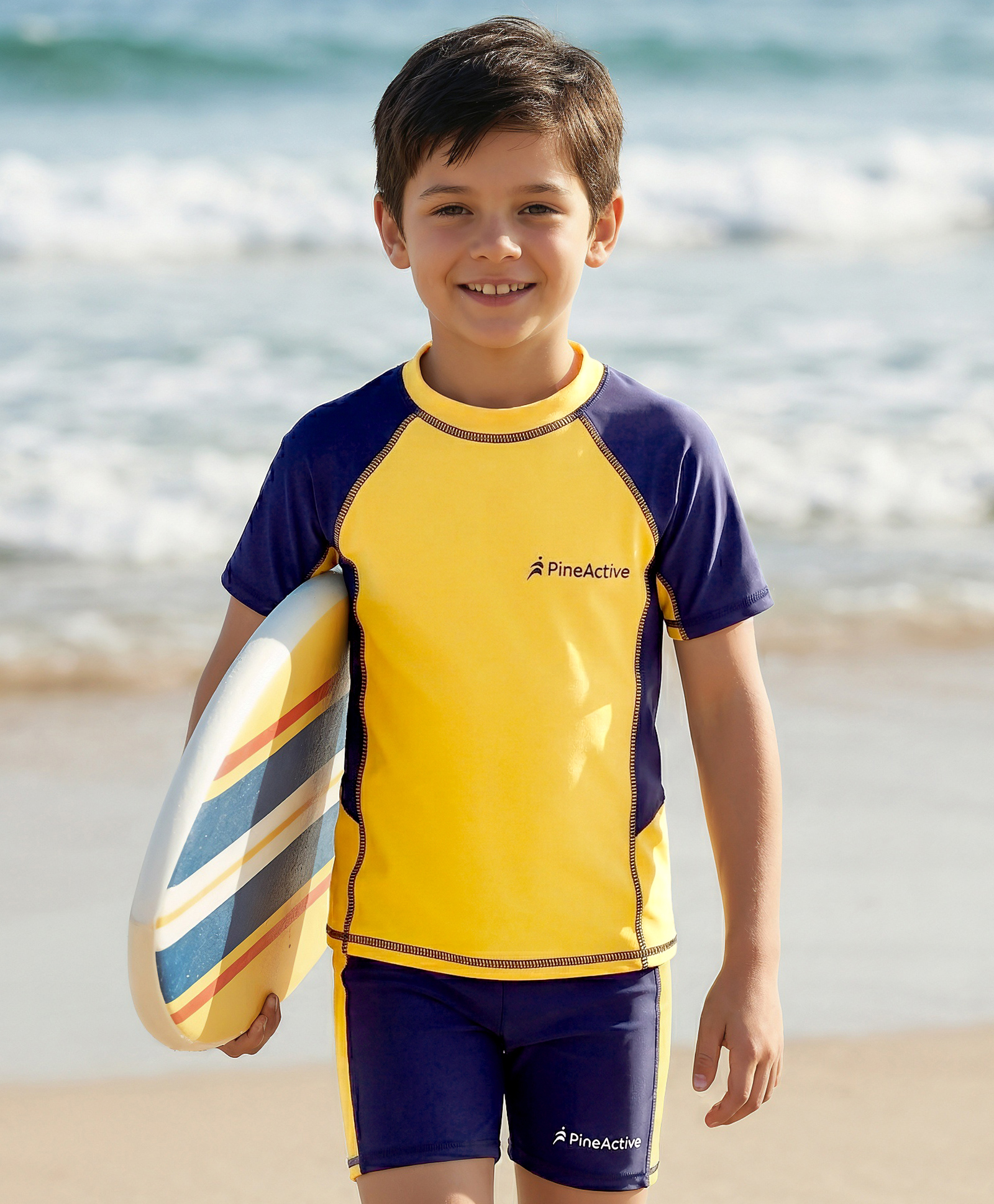 Pine Active Half Raglan Sleeves Cut N Sew Two Piece Swimsuit - Yellow & Navy Blue-image-46