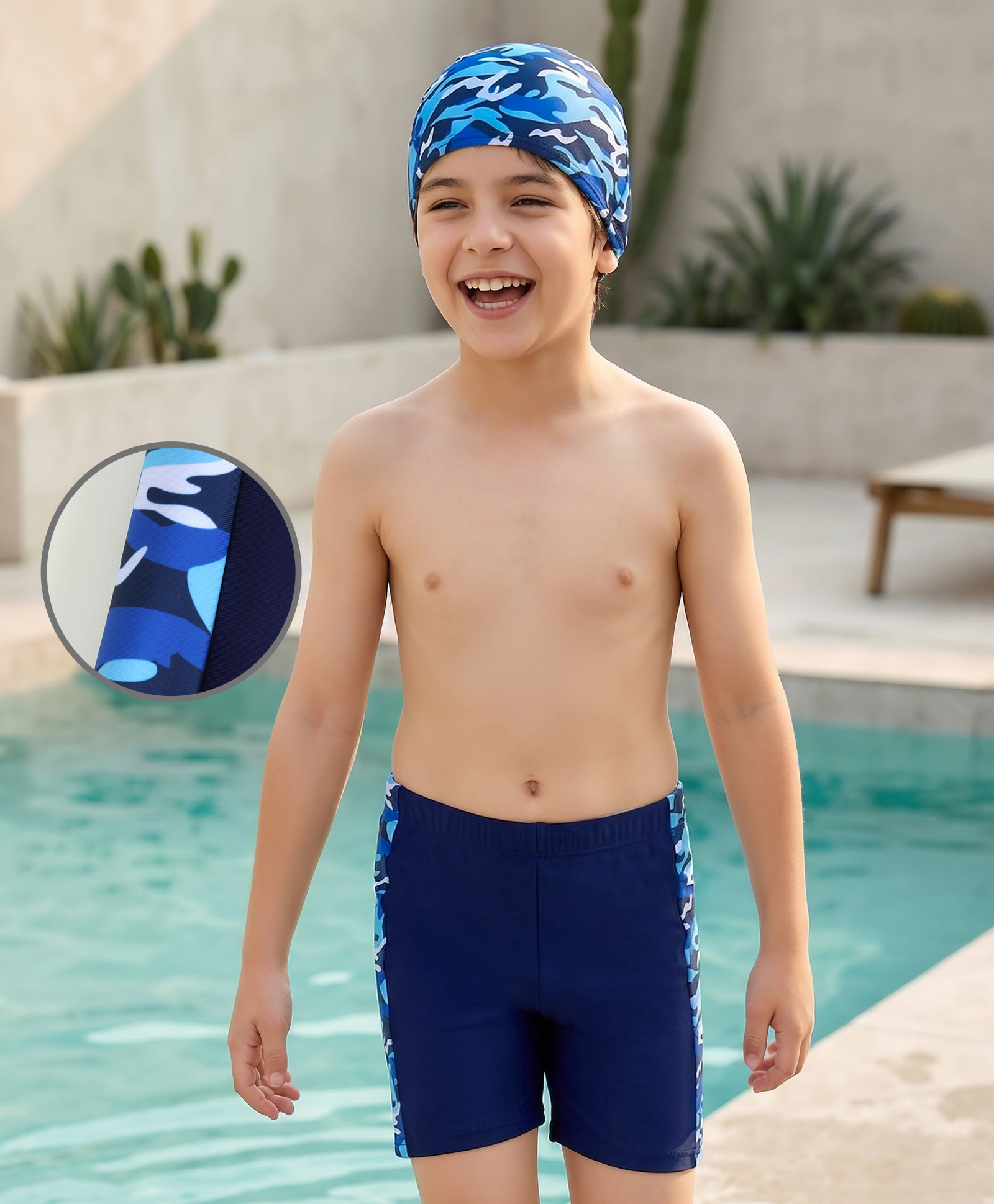 Pine Kids Swimming Trunk with Cap & Camouflage - Navy Blue-image-13