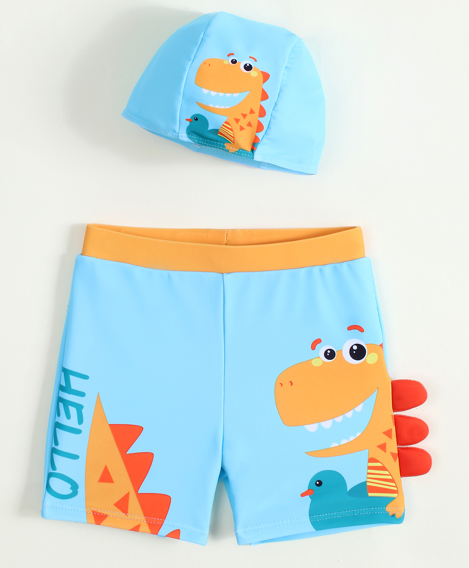 Babyhug Swimming Trunk with Cap & Dino Print - Light Blue-image-46