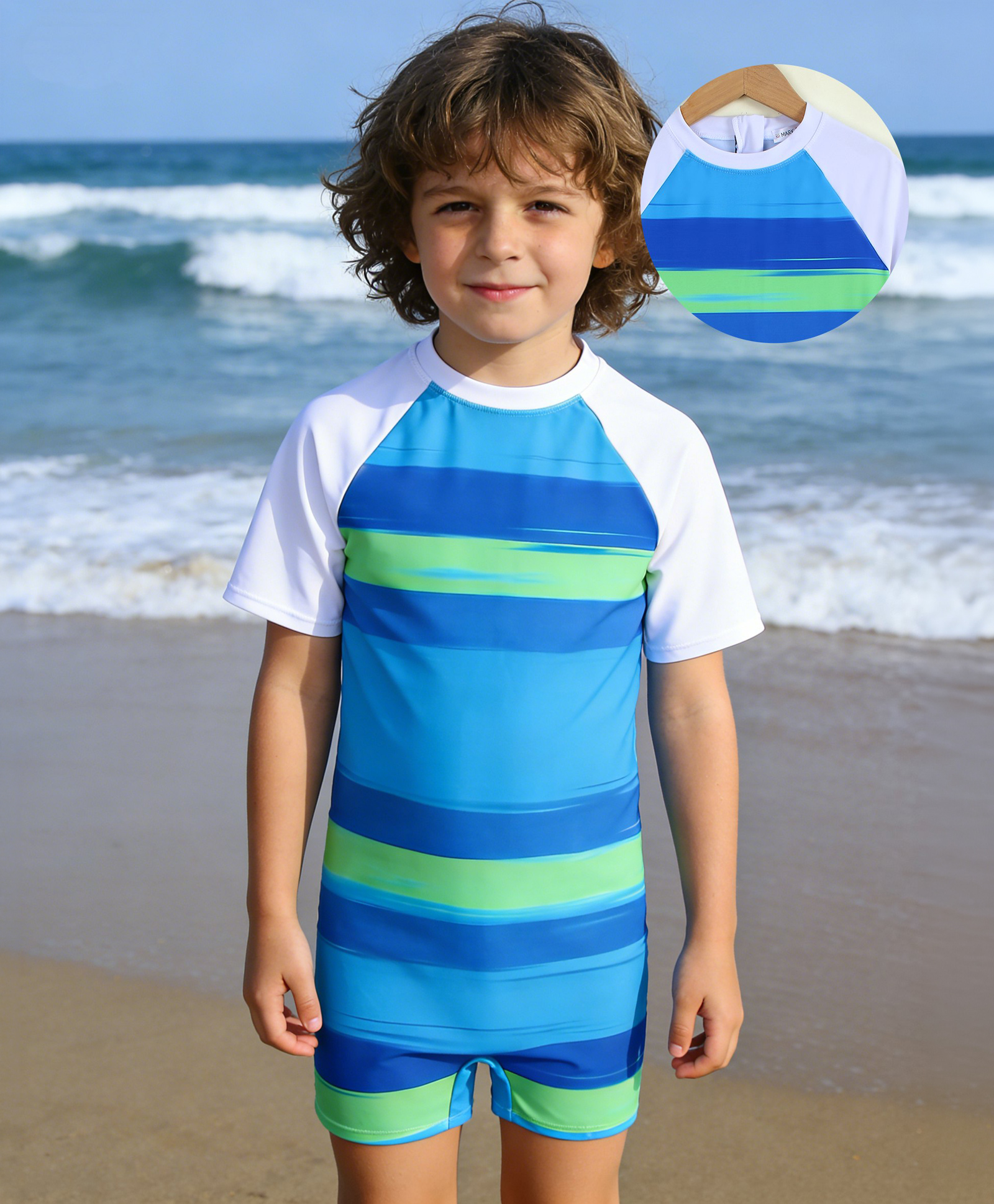 Mark & Mia Half Raglan Sleeves Striped Legged Swimsuit - Blue-image-38
