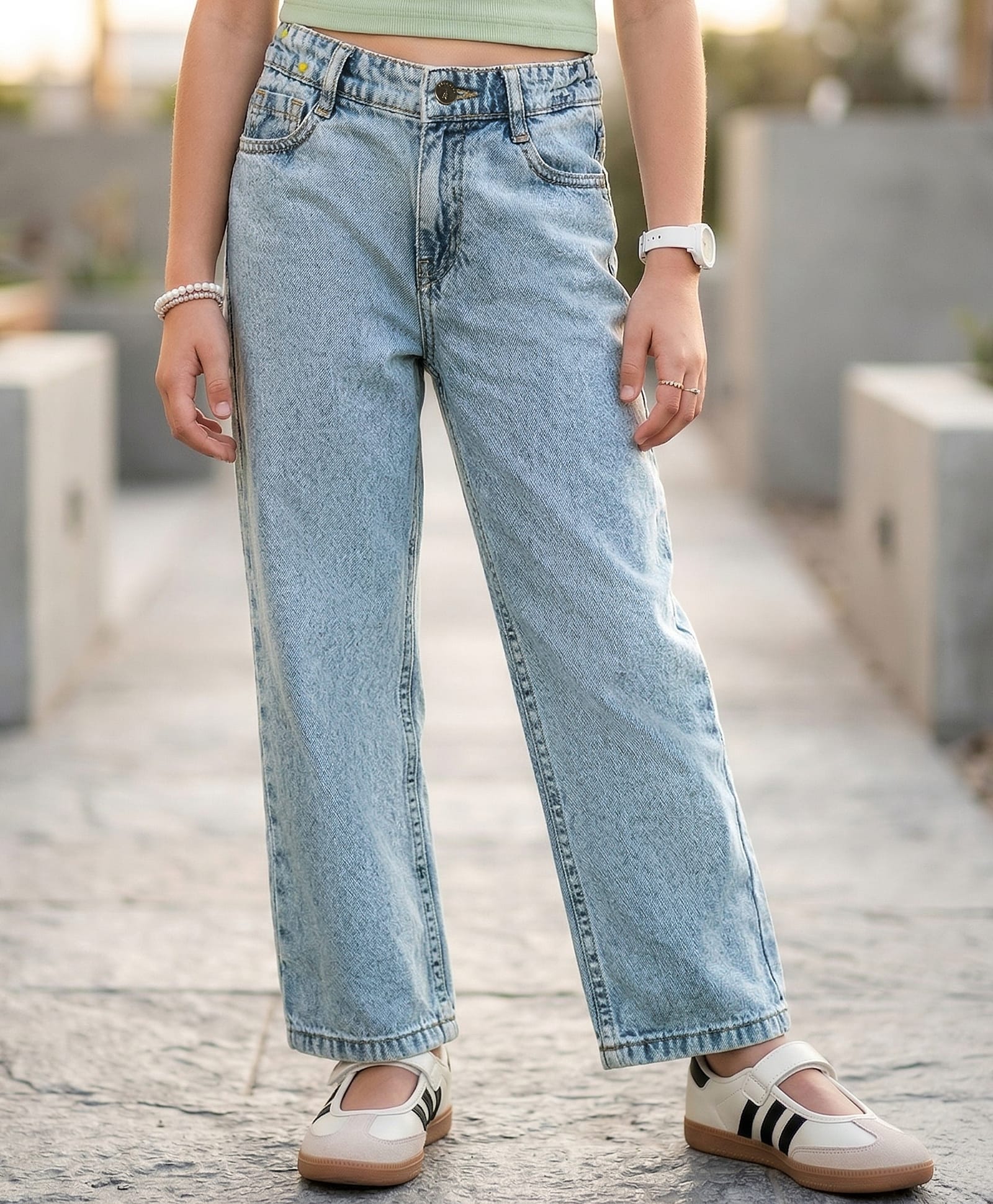 Pine Kids Denim Woven Full Length Washed Jeans - Light Blue-picture-33