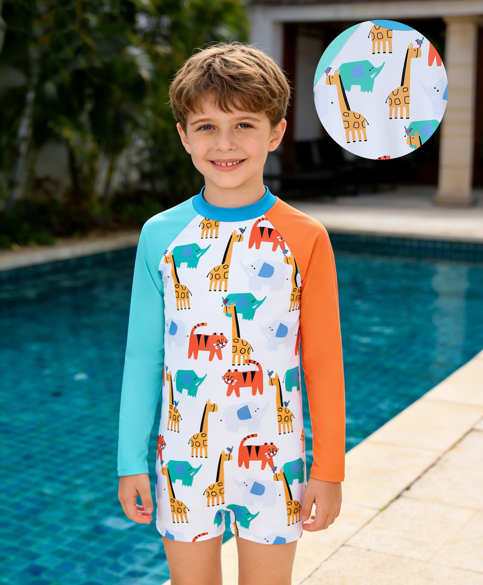 Mark & Mia Full Raglan Sleeves Animal Printed Legged Swimsuit - Multicolour-picture-24