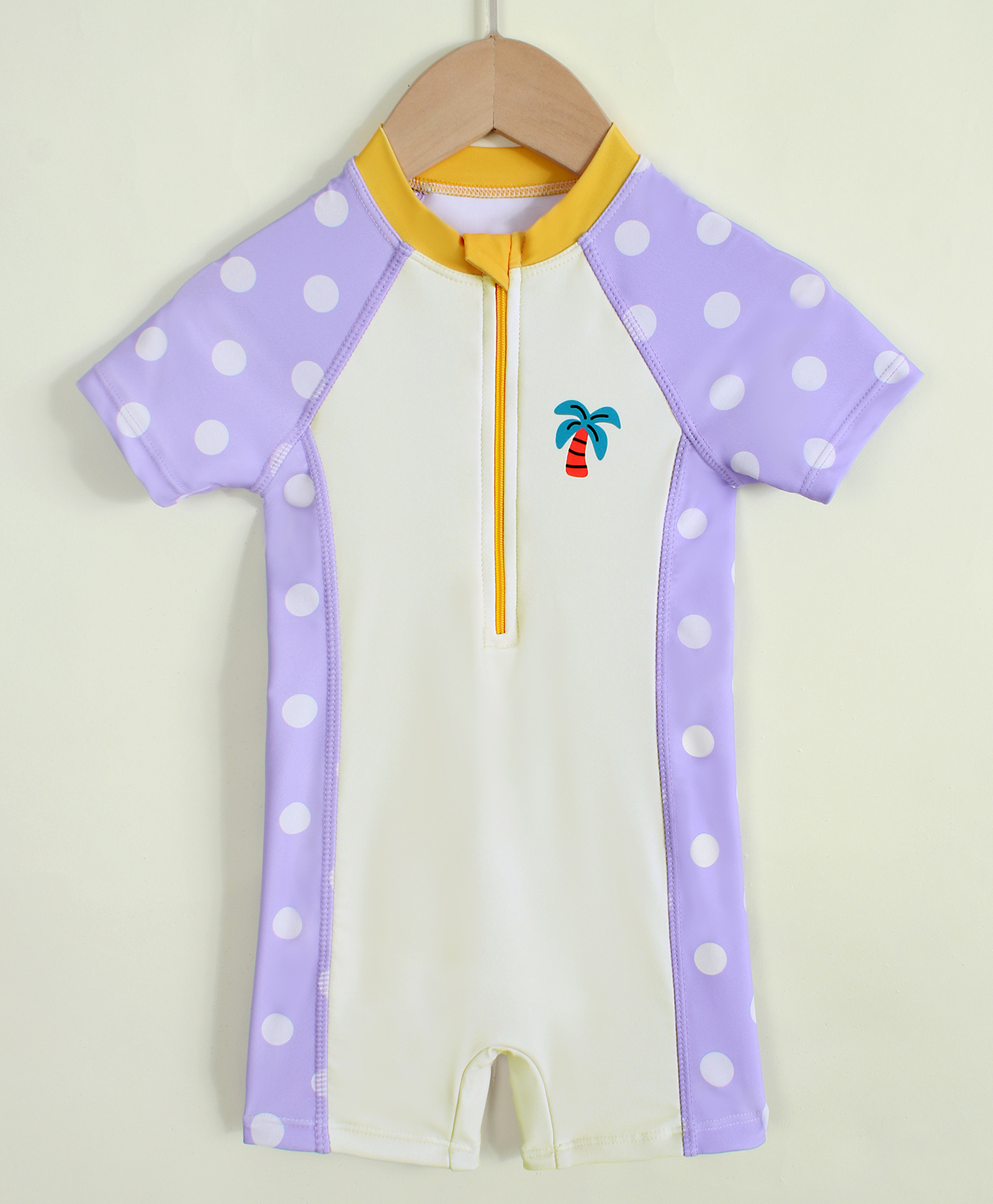 Mark & Mia Half Raglan Sleeves Legged Swimsuit with Polka Dot Print - Purple