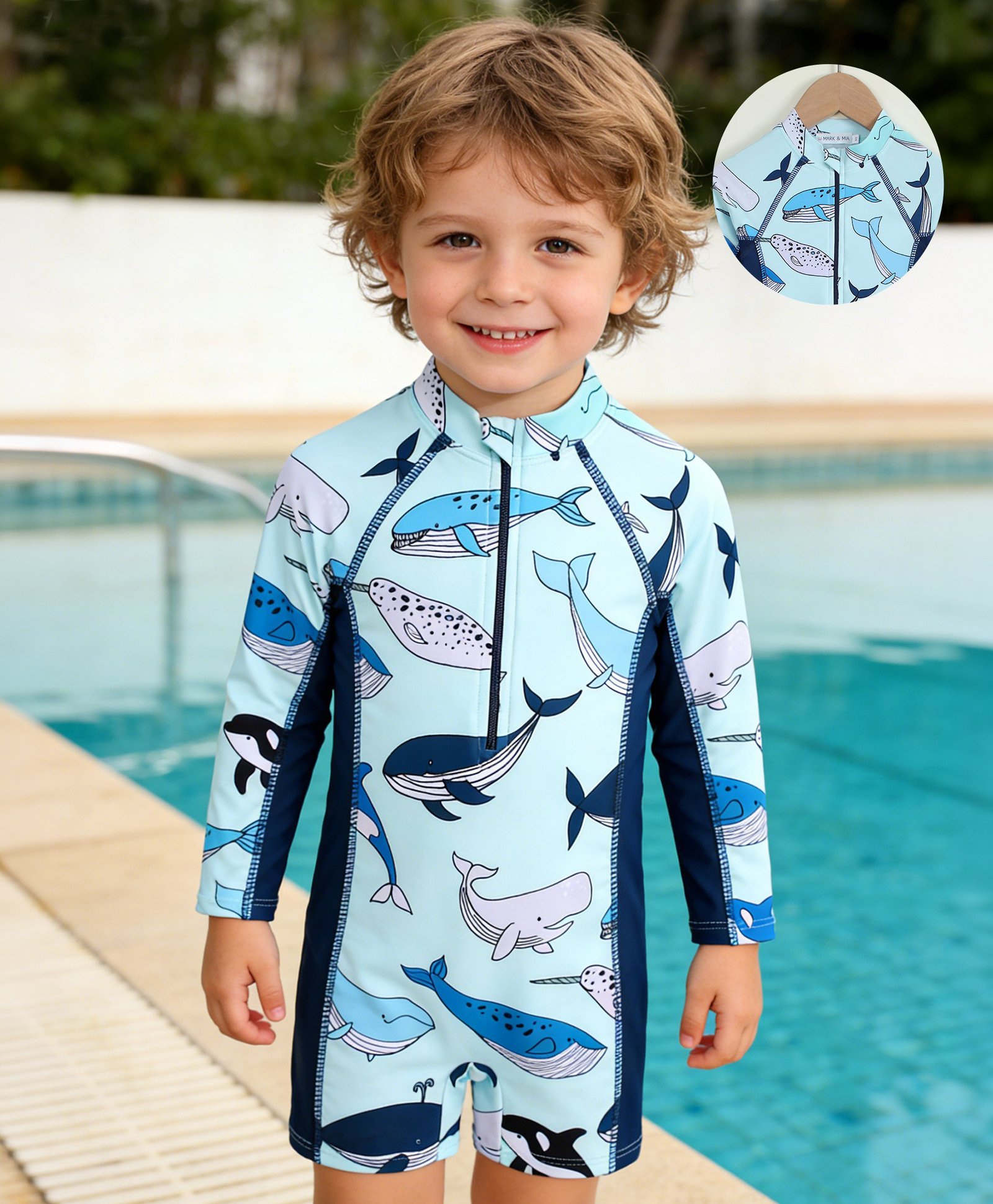 Mark & Mia Full Raglan Sleeves Sea Life Printed Legged Swimsuit - Blue-image-4