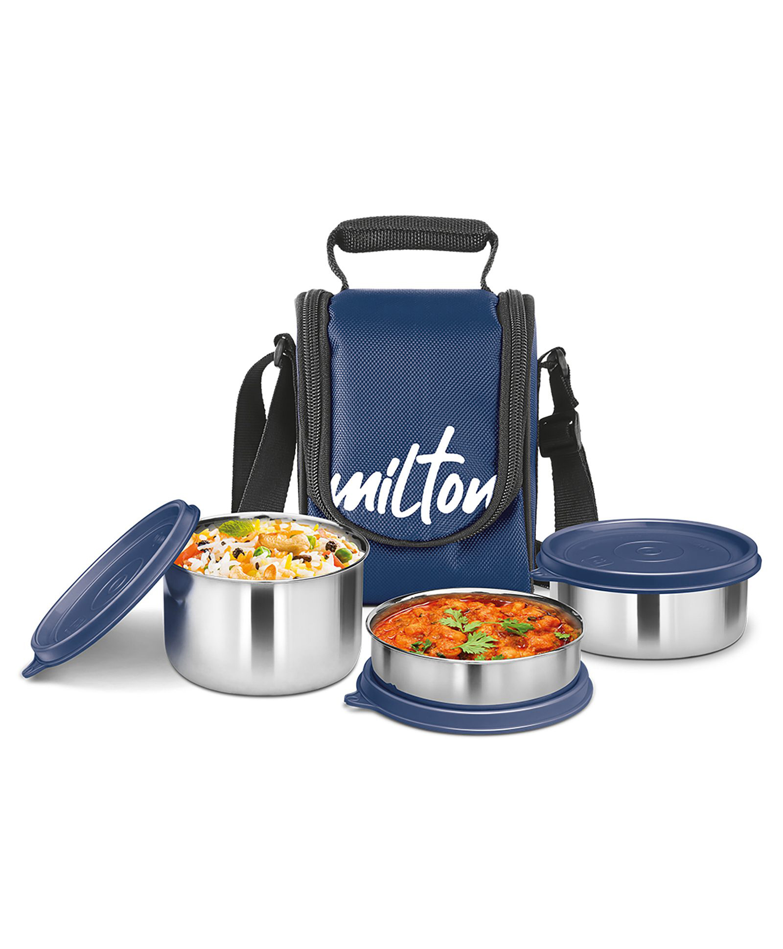 Milton Tasty 3 Stainless Steel Lunch Box with Insulated Fabric Jacket 210 ml 340 ml 500 ml - Blue-image-11