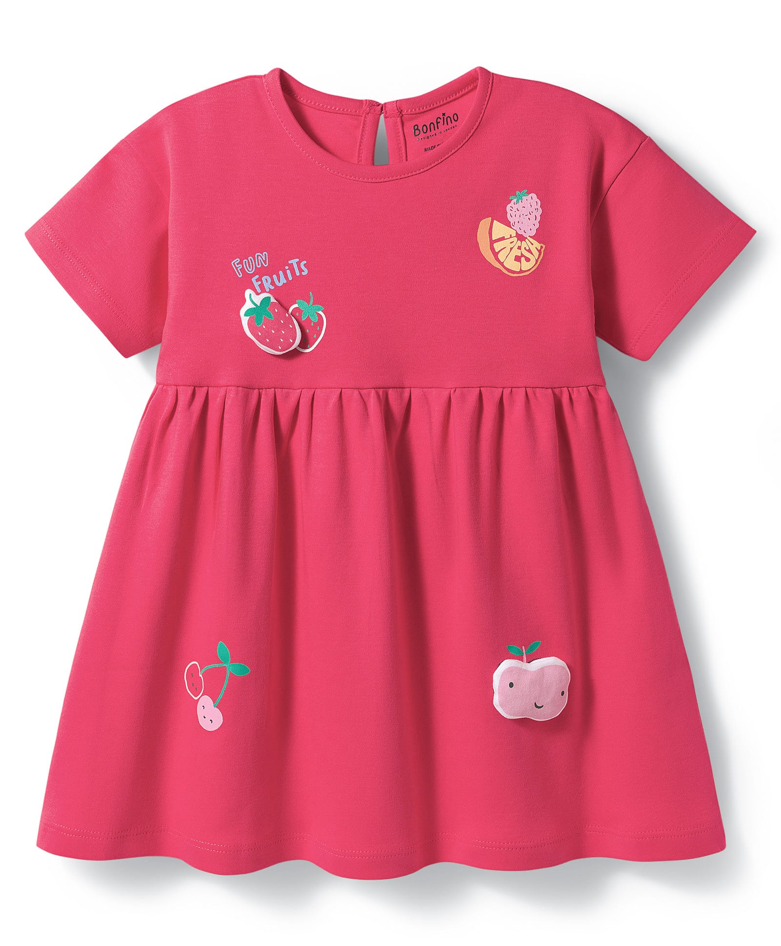 Bonfino 100% Cotton Knit Half Sleeves Tropical Theme Printed & Applique Frock - Dark Pink-picture-33