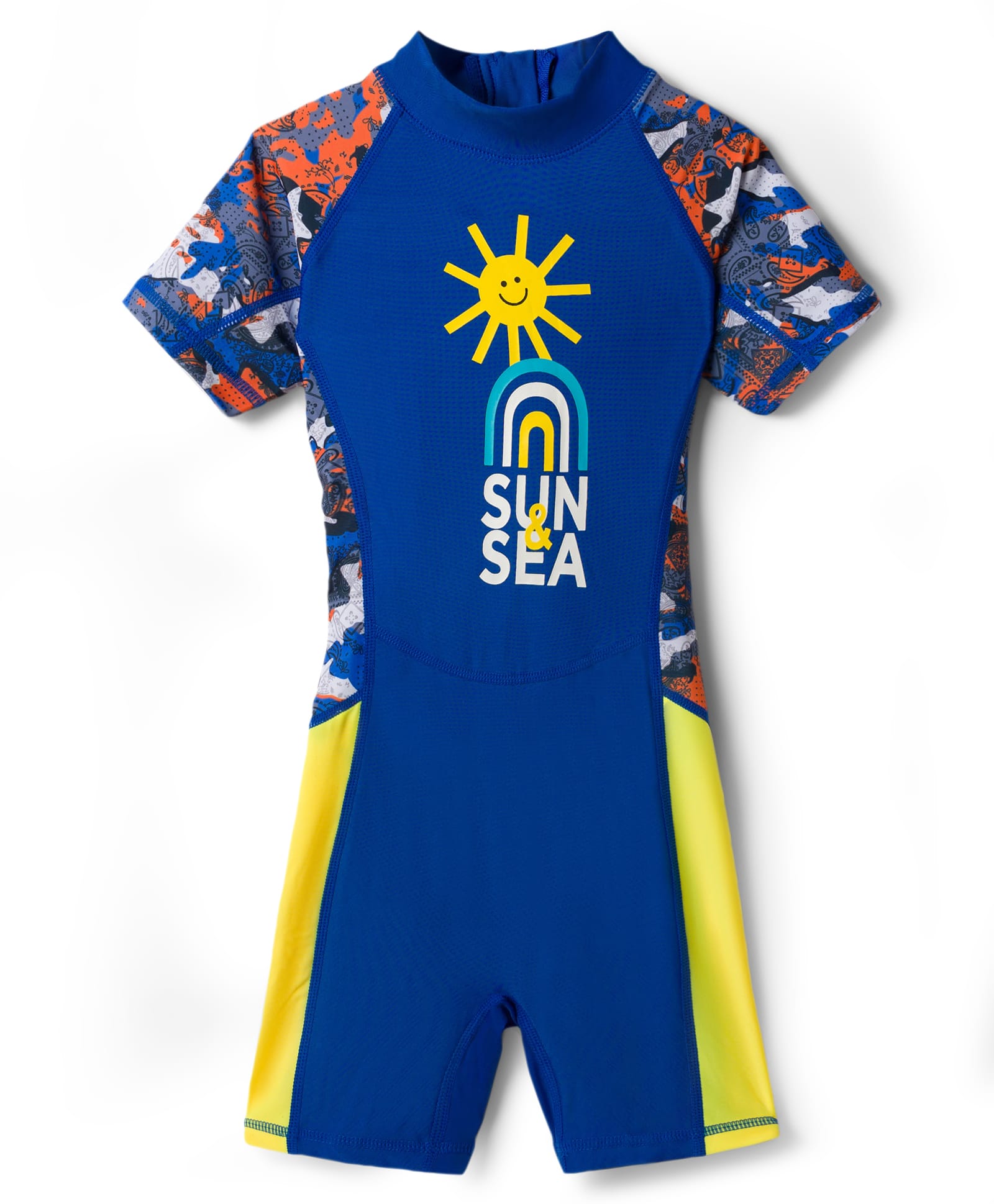 Bosky Swimwear Raglan Half Sleeves Beach Theme Printed Legged Swimsuit - Blue-image-37