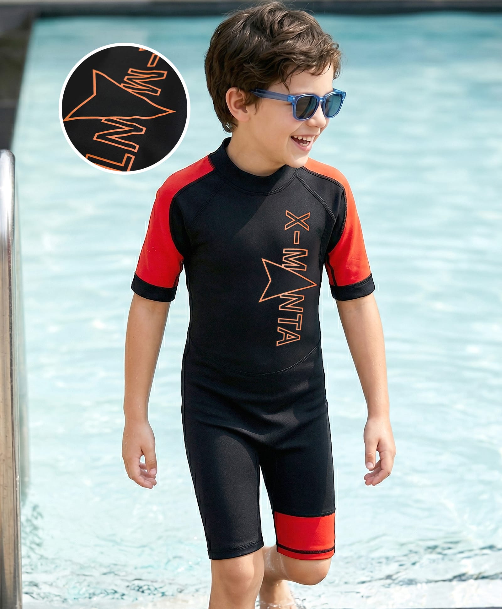 Bosky Swimwear Raglan Half Sleeves Text Printed Legged Swimsuit - Black-image-28