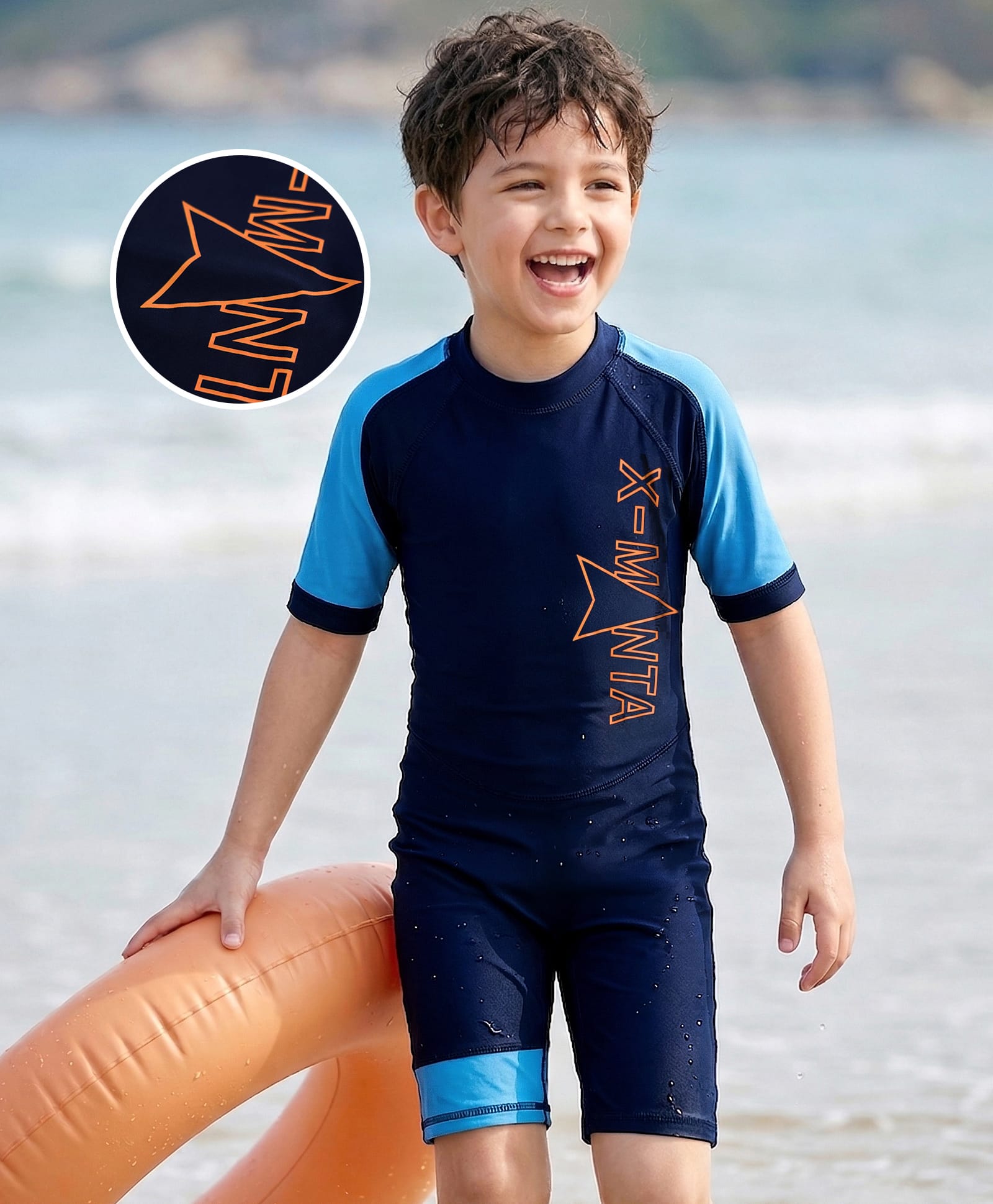 Bosky Swimwear Raglan Half Sleeves Text Printed Legged Swimsuit - Navy Blue-image-31