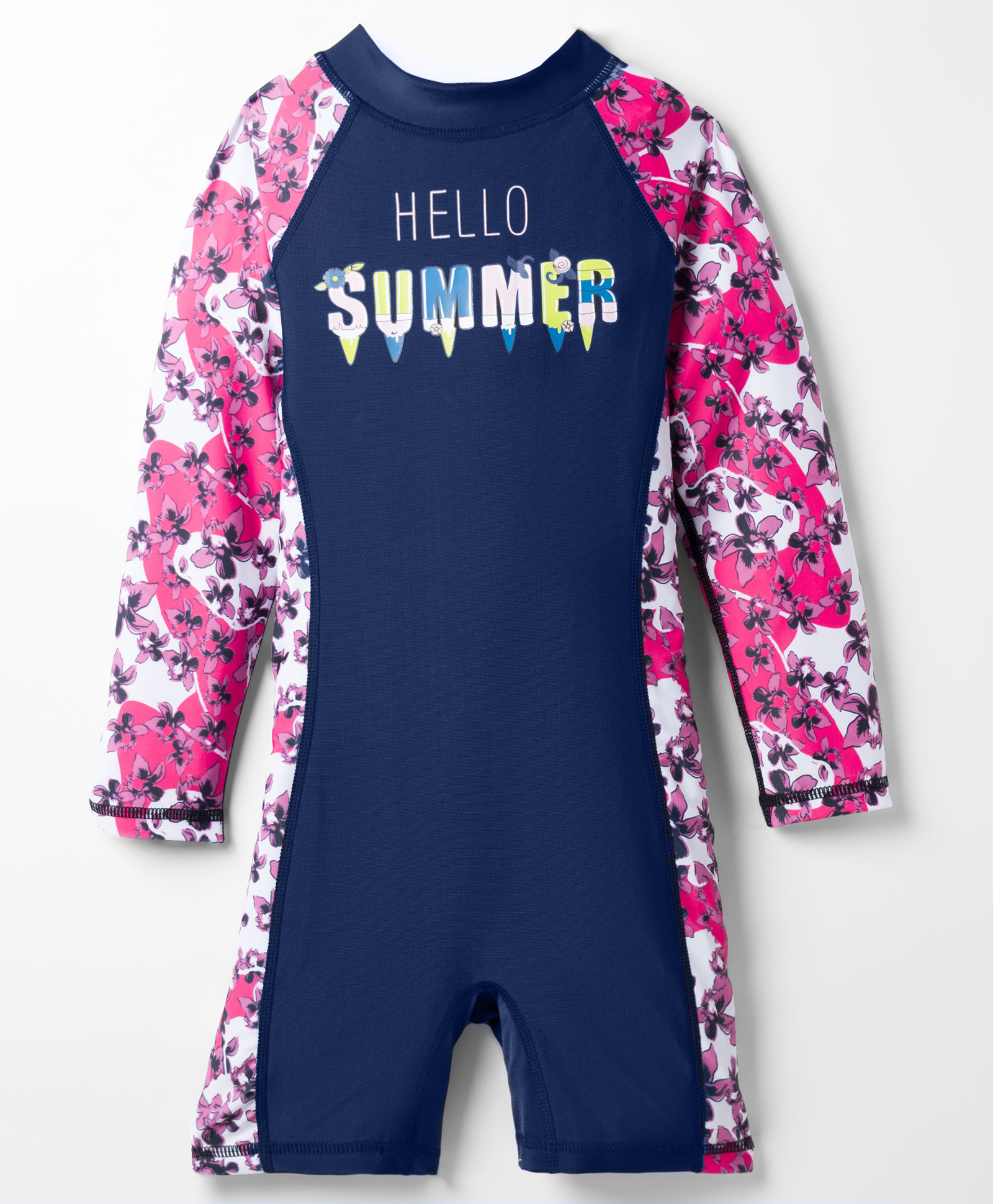 Bosky Swimwear Full Sleeves Floral Printed Legged Swimsuit - Navy Blue-picture-3