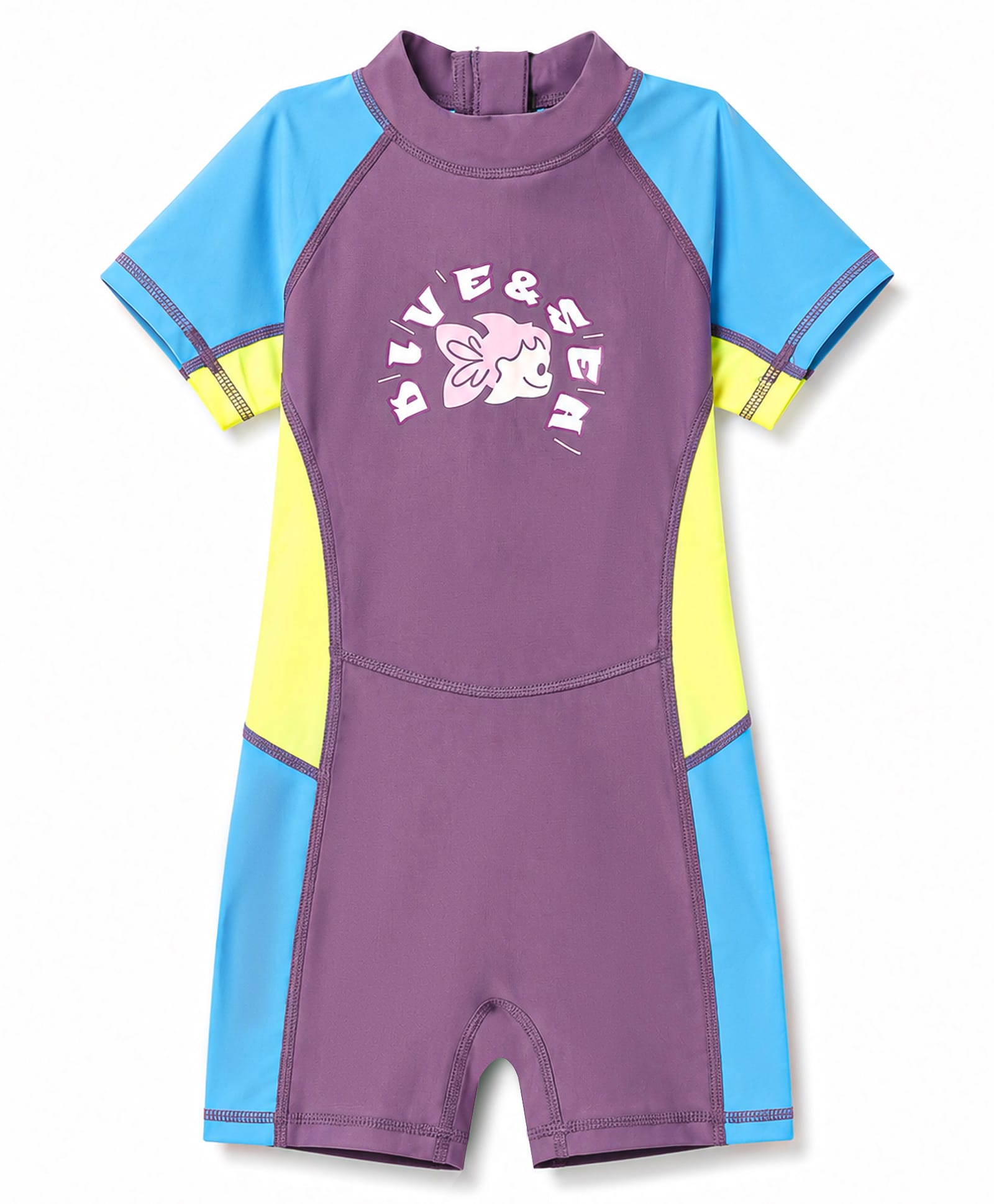 Bosky Swimwear Raglan Half Sleeves Printed Legged Swimsuit - Purple-image-23