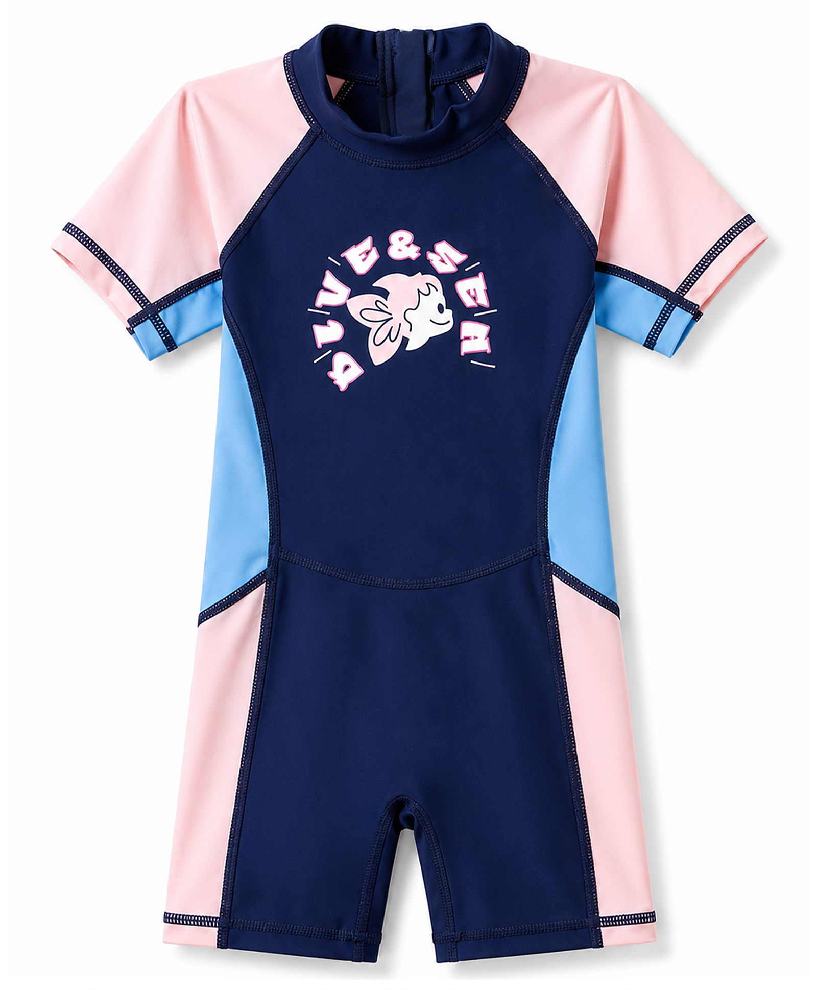 Bosky Swimwear Raglan Half Sleeves Text Printed Legged Swimsuit - Navy Blue-picture-32