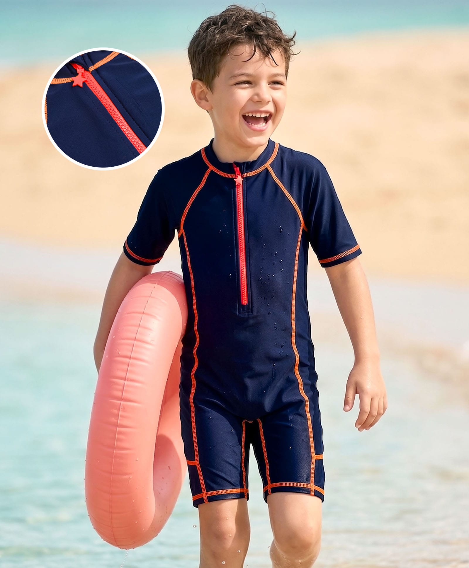 Bosky Swimwear Raglan Half Sleeves Cut N Sew Legged Swimsuit - Navy Blue-picture-21