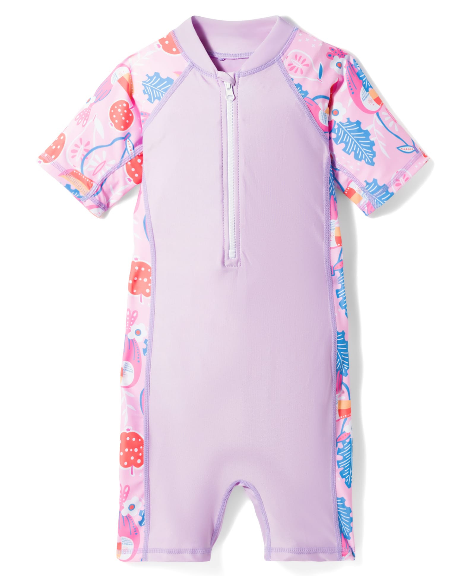 Bosky Swimwear Half Raglan Sleeves Legged Swimsuit with Fruit Print - Purple-picture-31