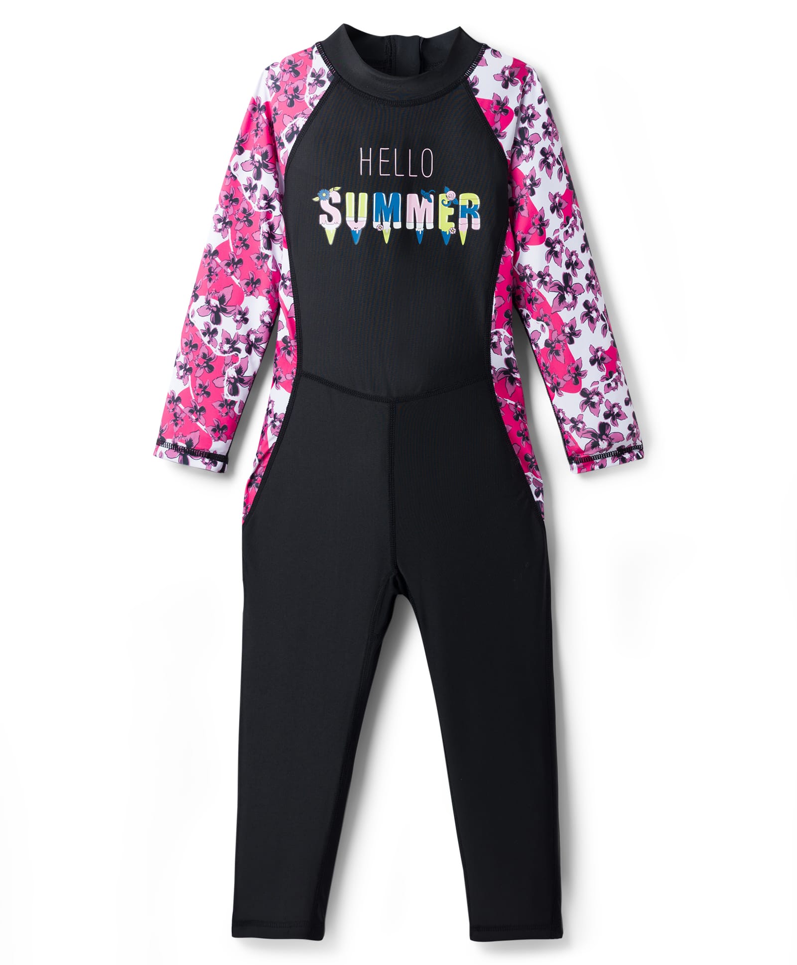 Bosky Swimwear Raglan Full Sleeves Floral Printed BodySuit - Black-image-2