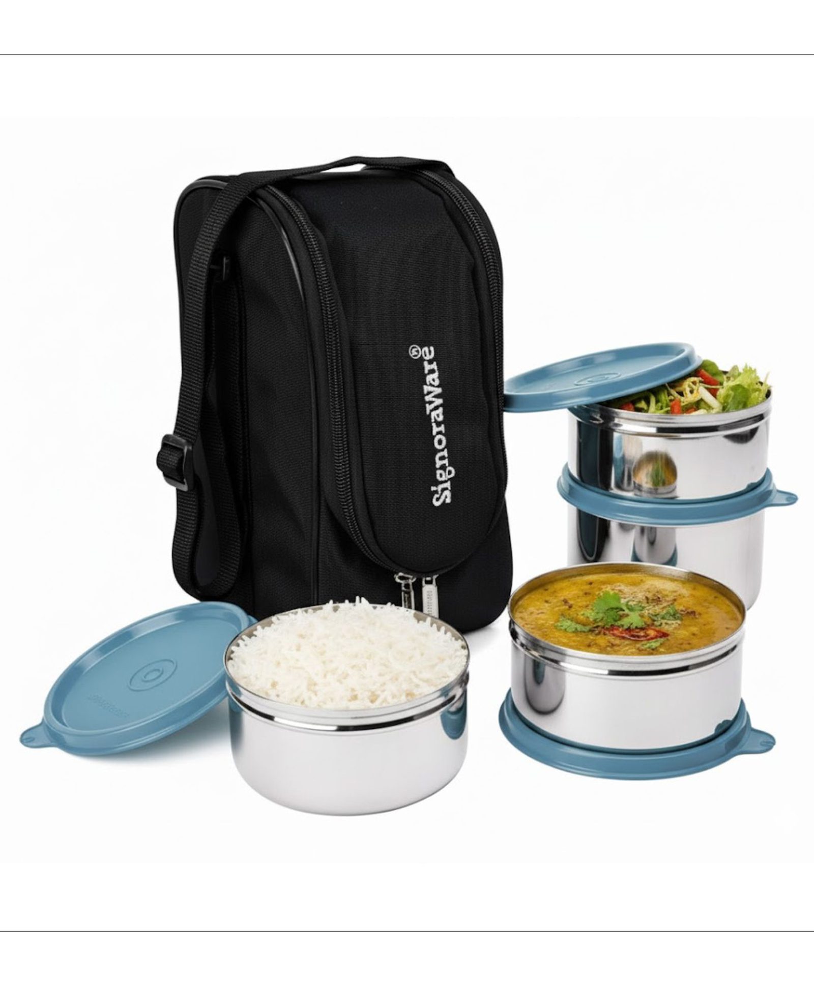 Signoraware Executive Fresh Steel Lunch Box for School with 4 Container Capacity 350 & 500 ml - Blue-picture-46