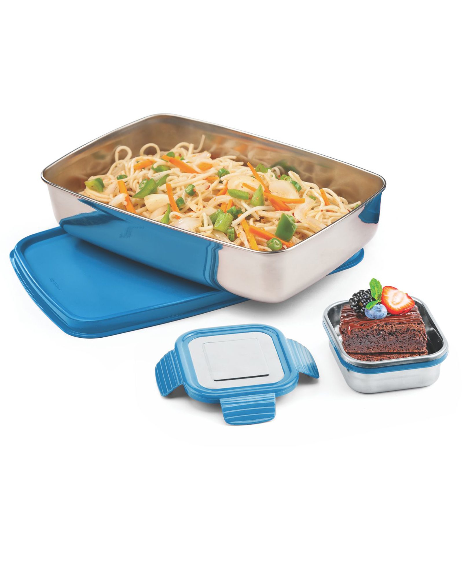 Signoraware Munch Mate Steel Lunch Box with Small Container Capacity 550 & 130 ml - Blue-image-45