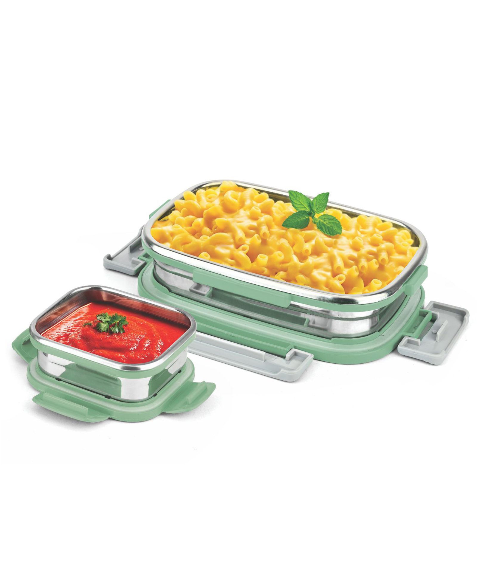 Signoraware Munch Mate Steel Lunch Box with Small Container Capacity 650 & 130 ml - Green-image-7