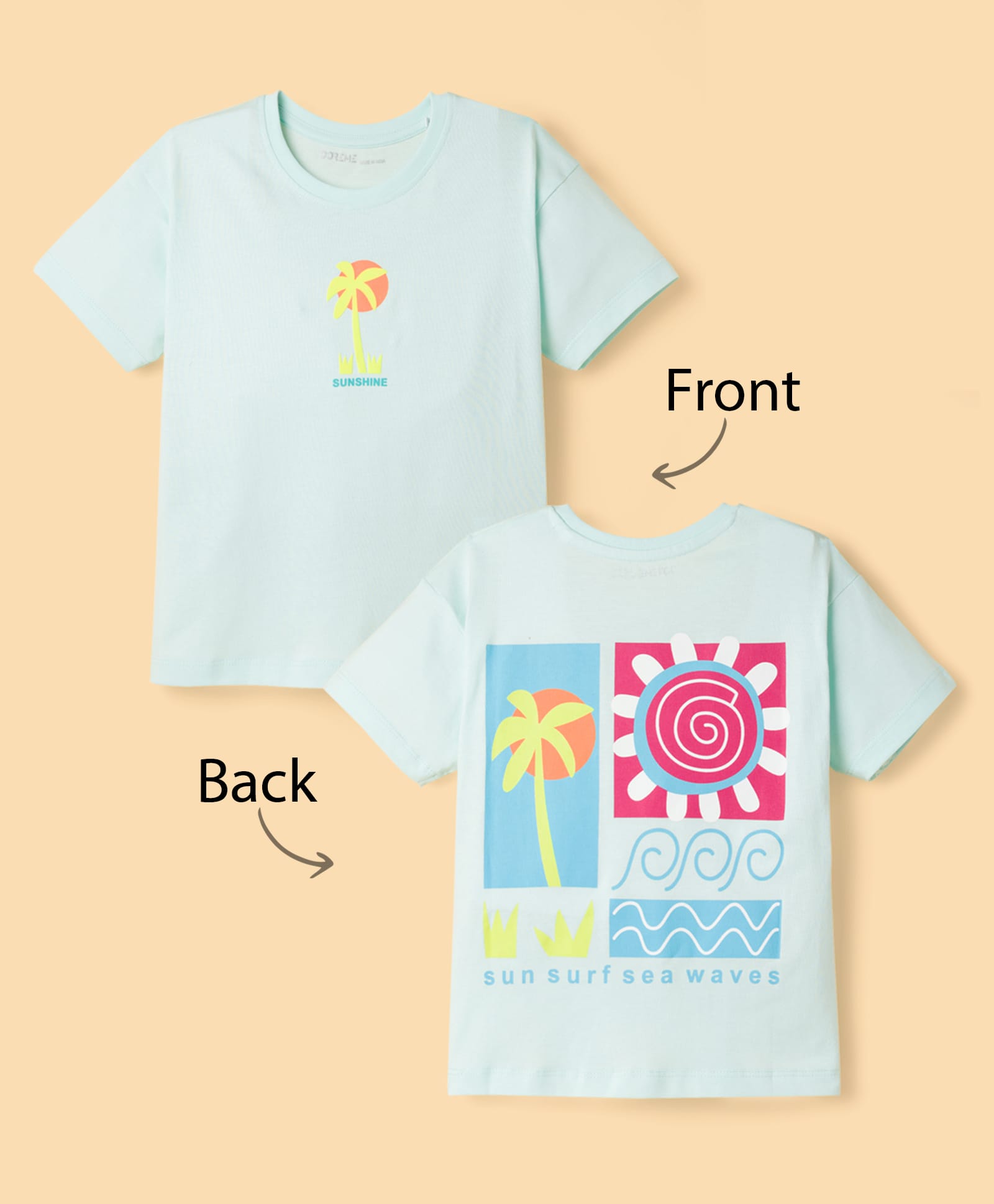 Doreme Single Jersey Knit Half Sleeves T-Shirt with Front & Back Beach Theme Print - Light Blue-image-19