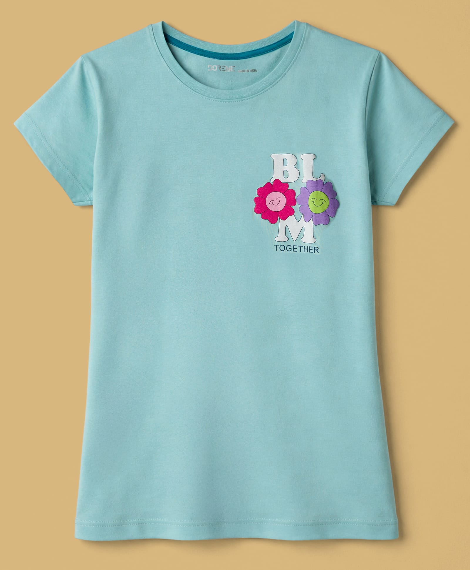 Doreme Single Jersey Knit Half Sleeves T-Shirt with Floral Print - Light Blue-image-28