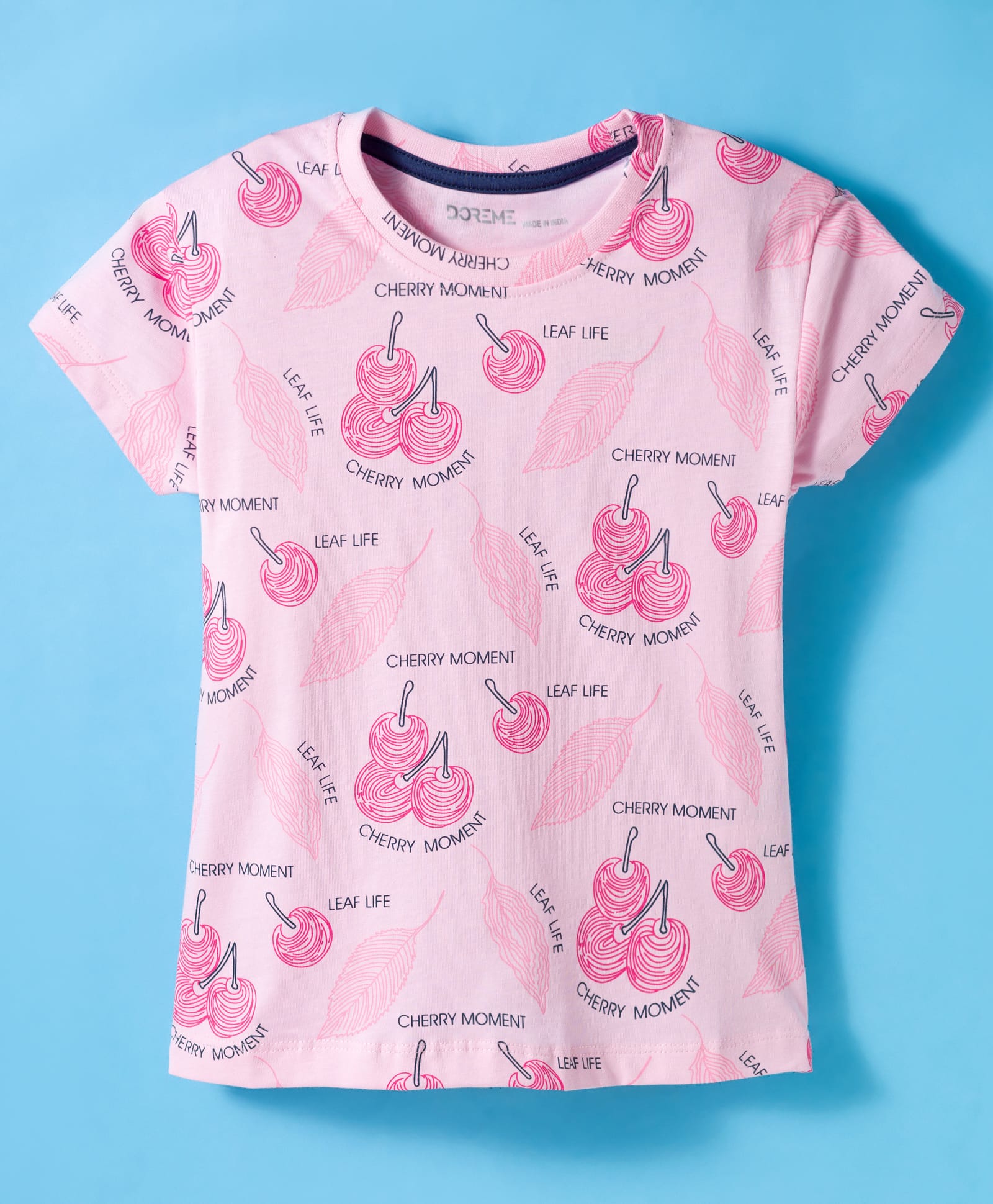 Doreme Single Jersey Knit Half Sleeves T-Shirt with Cherry Print - Pink-picture-47