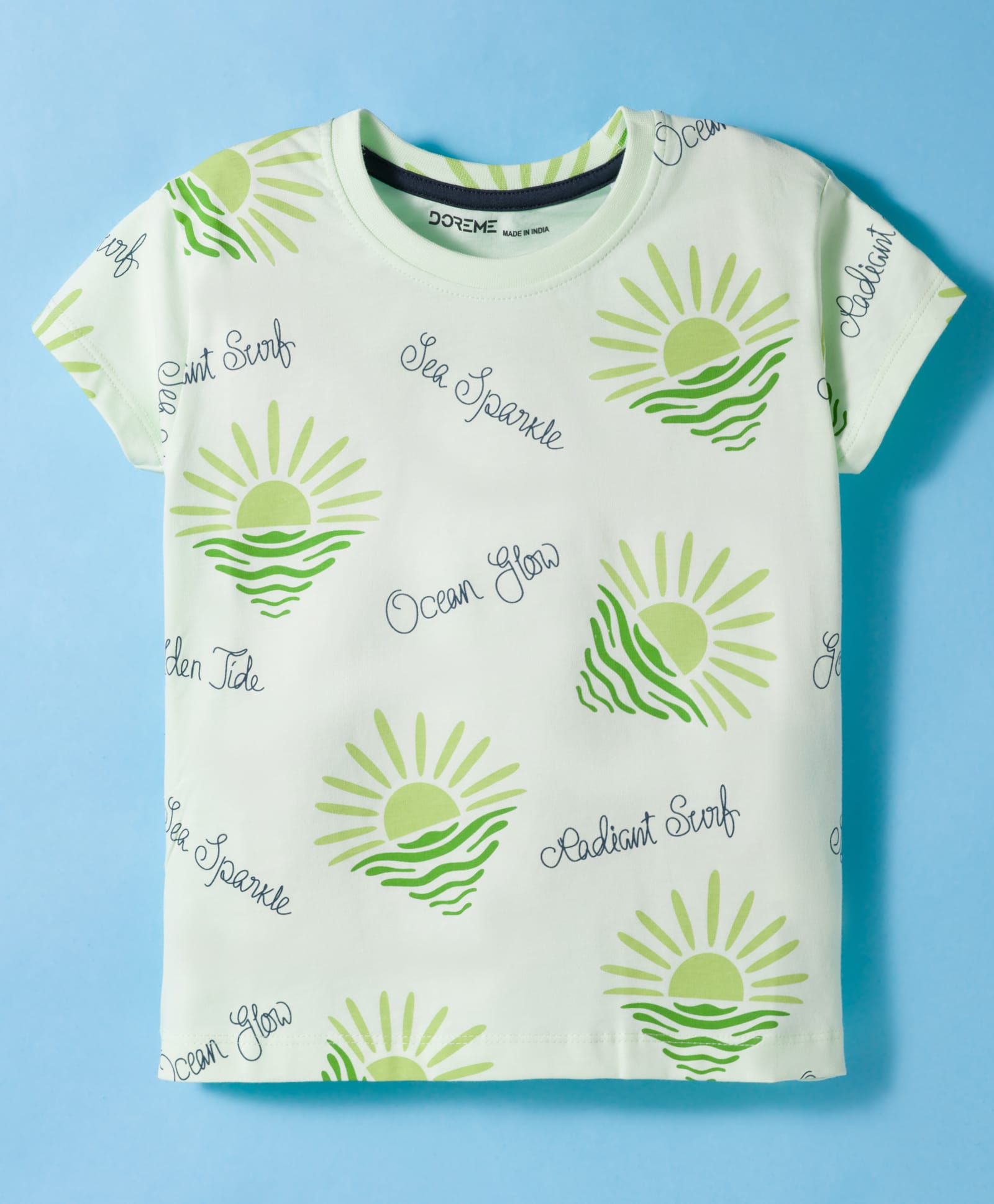 Doreme Single Jersey Knit Half Sleeves T-Shirt with Sun Print - Light Green-picture-40