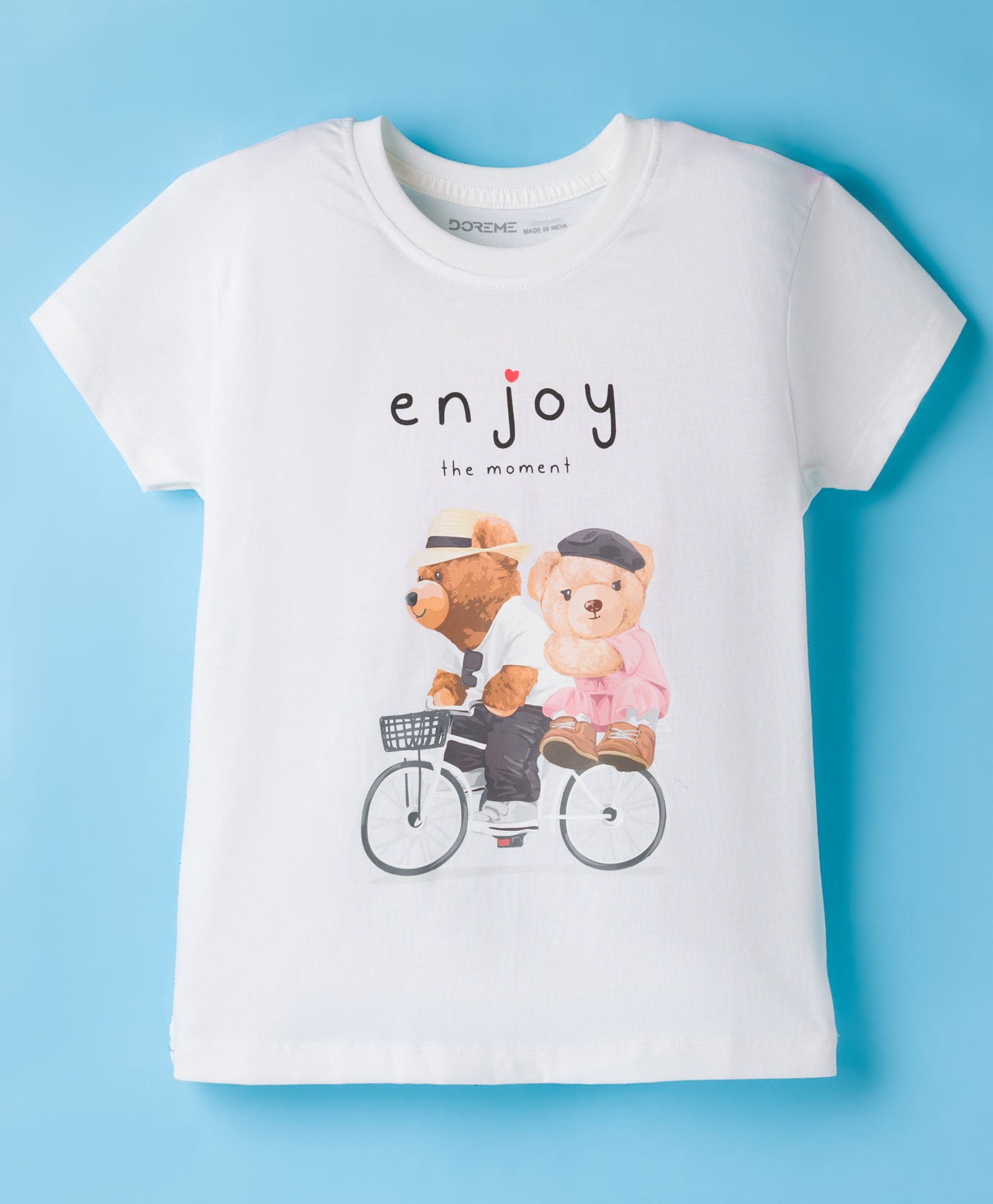 Doreme Single Jersey Knit Half Sleeves T-Shirt with Bear Print - White-image-23