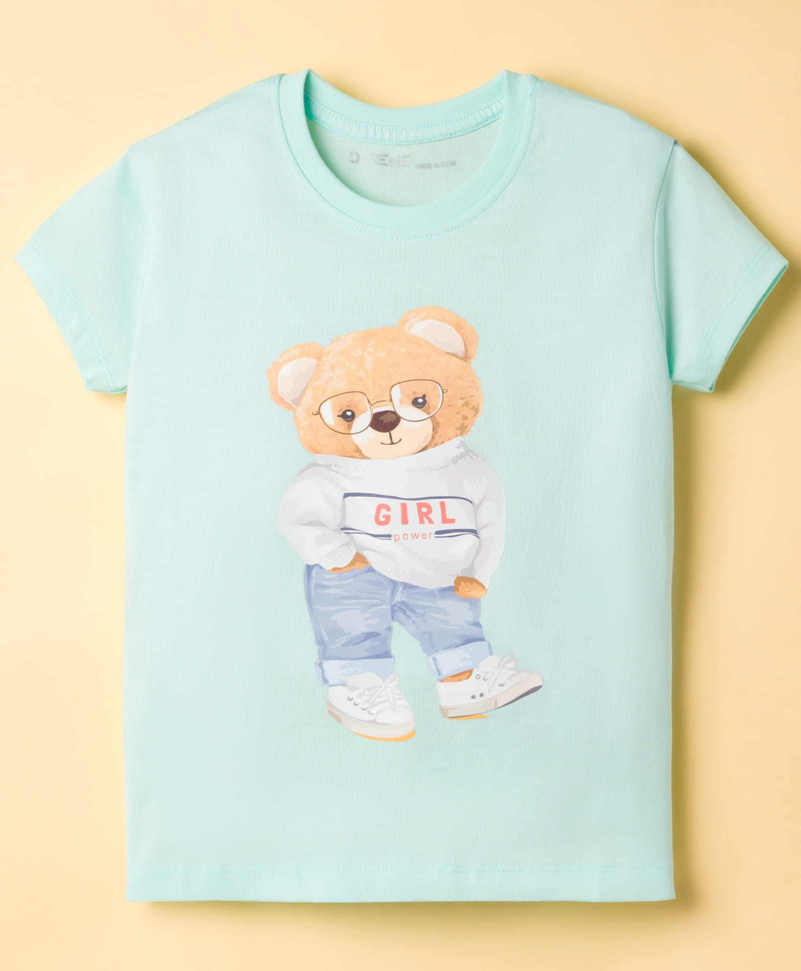 Doreme Single Jersey Knit Half Sleeves T-Shirt with Bear Print - Sea Green-image-46