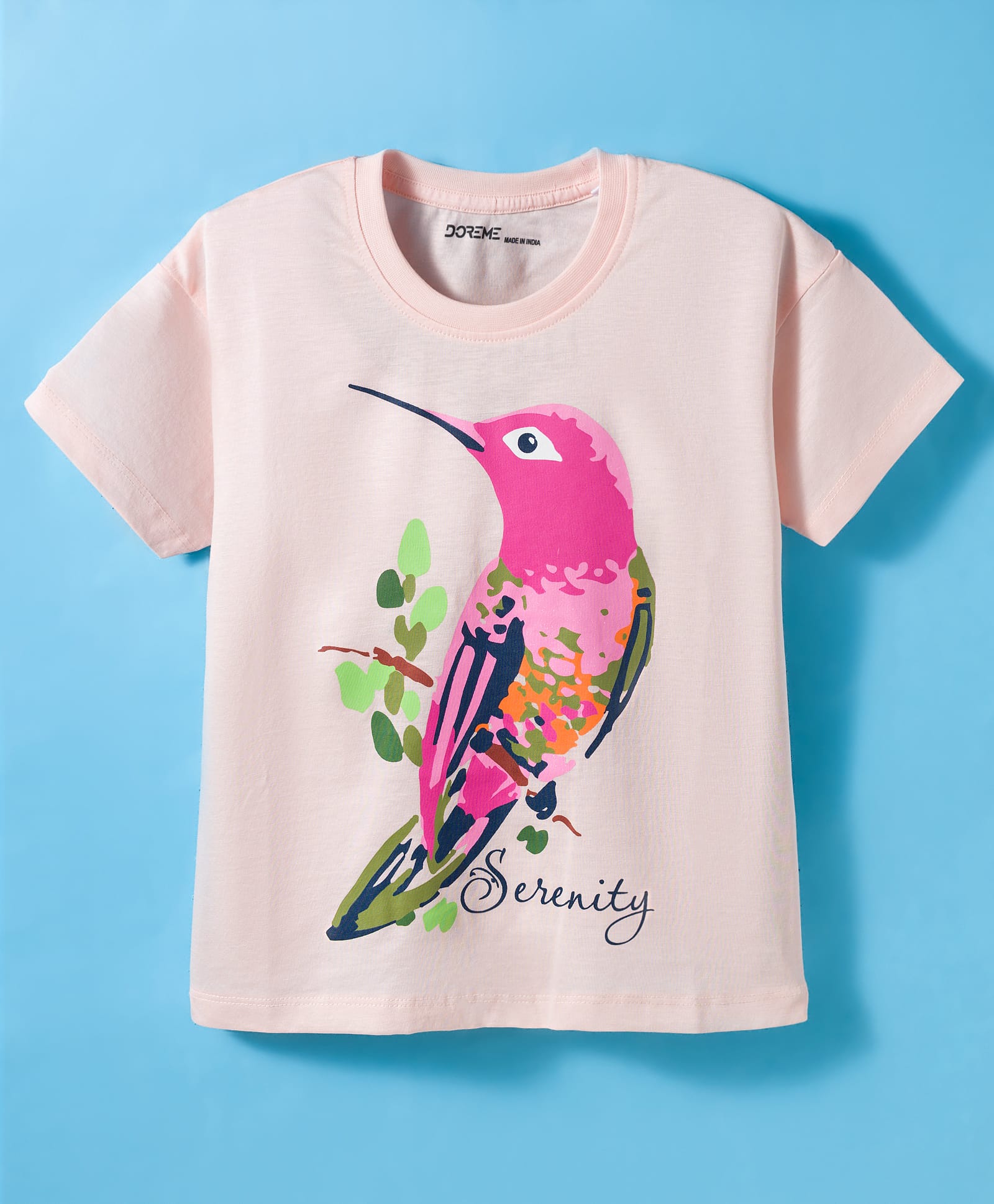 Doreme Single Jersey Knit Half Sleeves T-Shirt with Bird Print - Pink-image-9