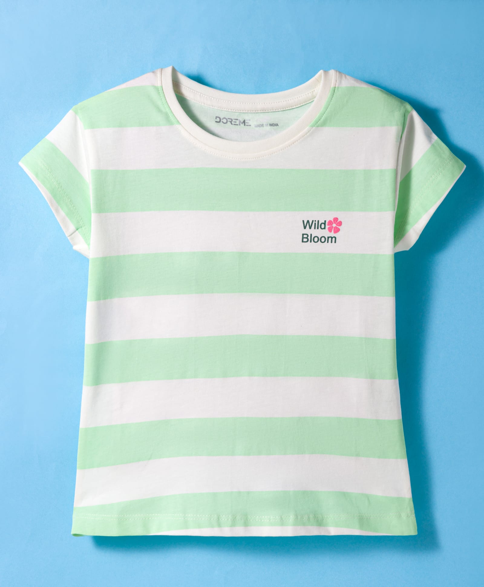 Doreme Single Jersey Knit Half Sleeves Striped T-Shirt - Light Green-image-38