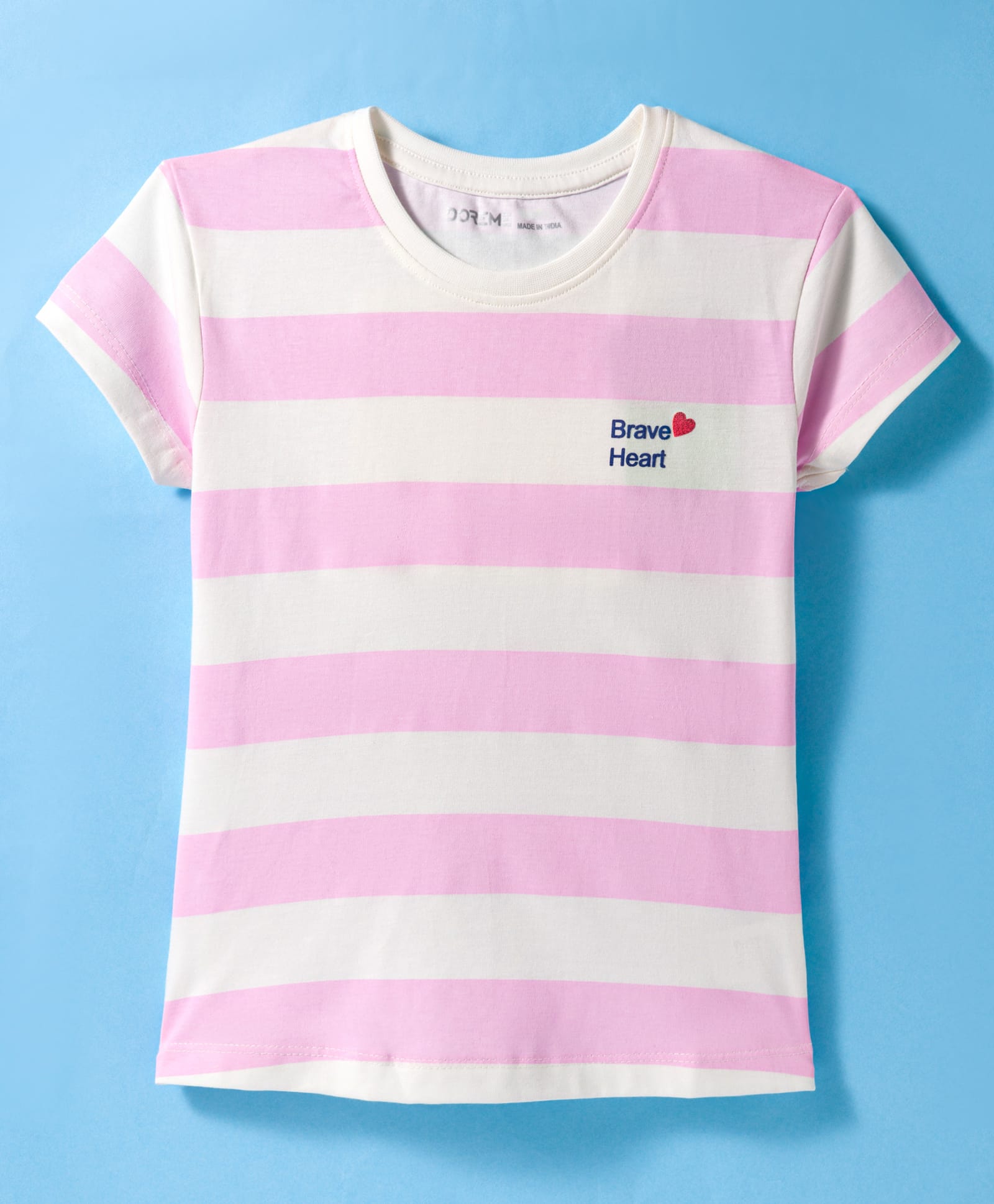 Doreme Single Jersey Knit Half Sleeves Striped T-Shirt - Pink-image-36