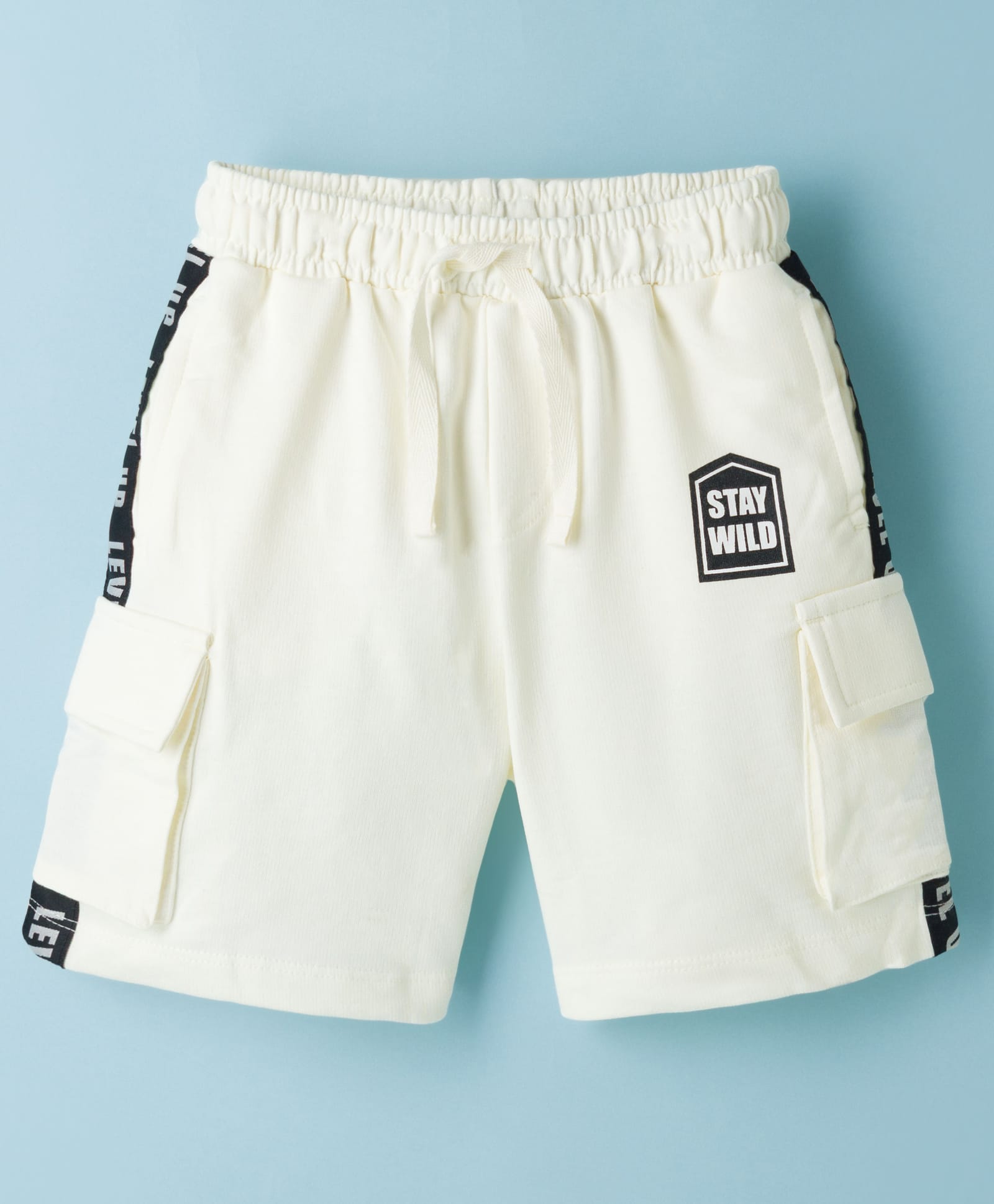Pine Kids 100% Cotton Knit Full Length Text Printed Shorts With Cargo Pockets - White-picture-25