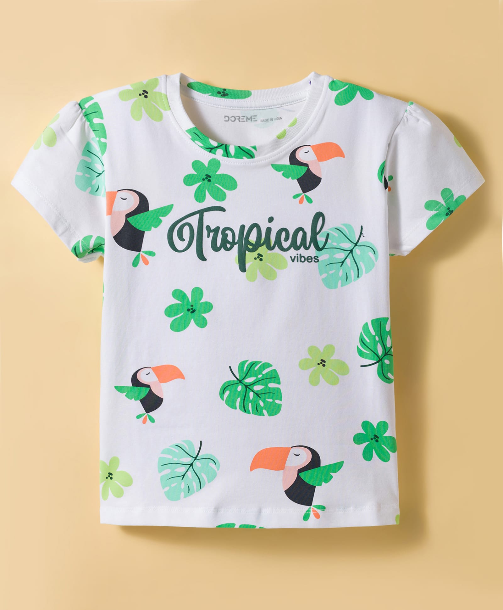 Doreme Single Jersey Knit Half Sleeves T-Shirt With Bird & Leaf Print - White-image-29