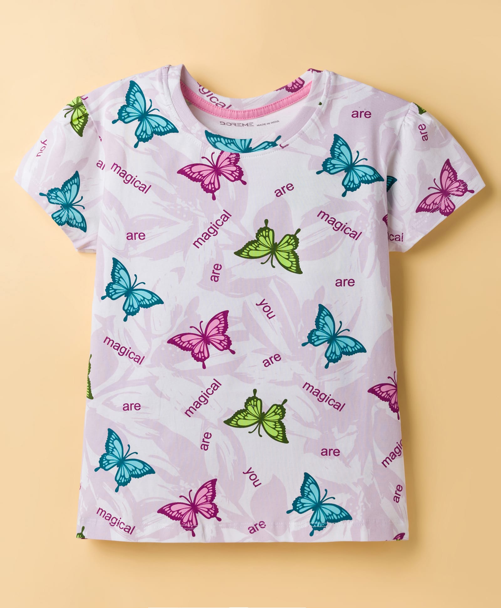 Doreme Single Jersey Knit Half Sleeves T-Shirt With Butterfly Print - Light Pink-picture-10