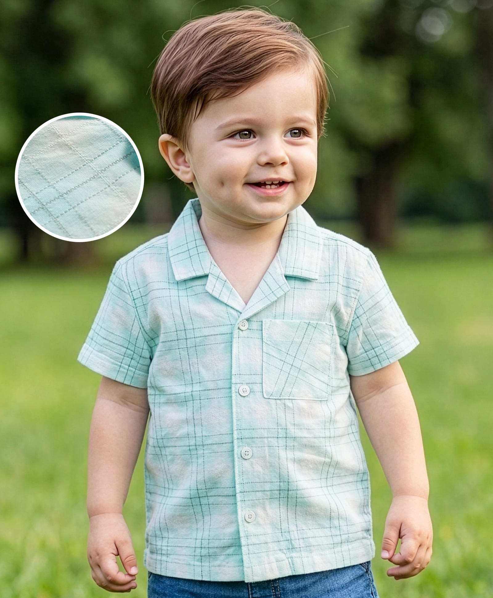 Babyoye Cotton Woven Half Sleeves Checked Shirt - White & Light Blue-image-37
