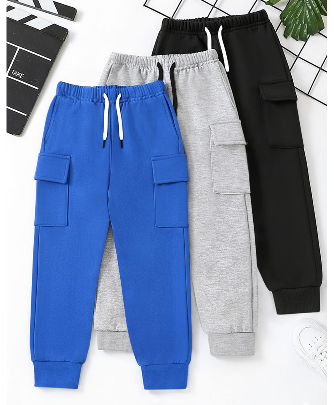 Trampoline Cotton Blend Knit Pack Of 3 Solid Cargo Joggers - Multi Colour-picture-27