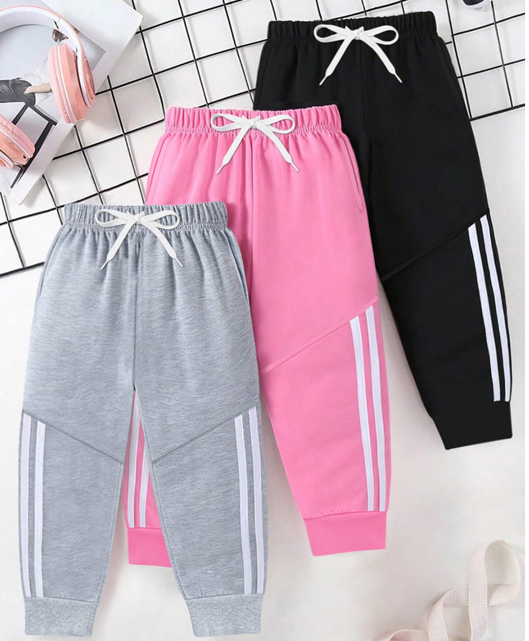 Trampoline Cotton Blend Knit Pack of 3 Striped Track Pants - Multi Colour-picture-19