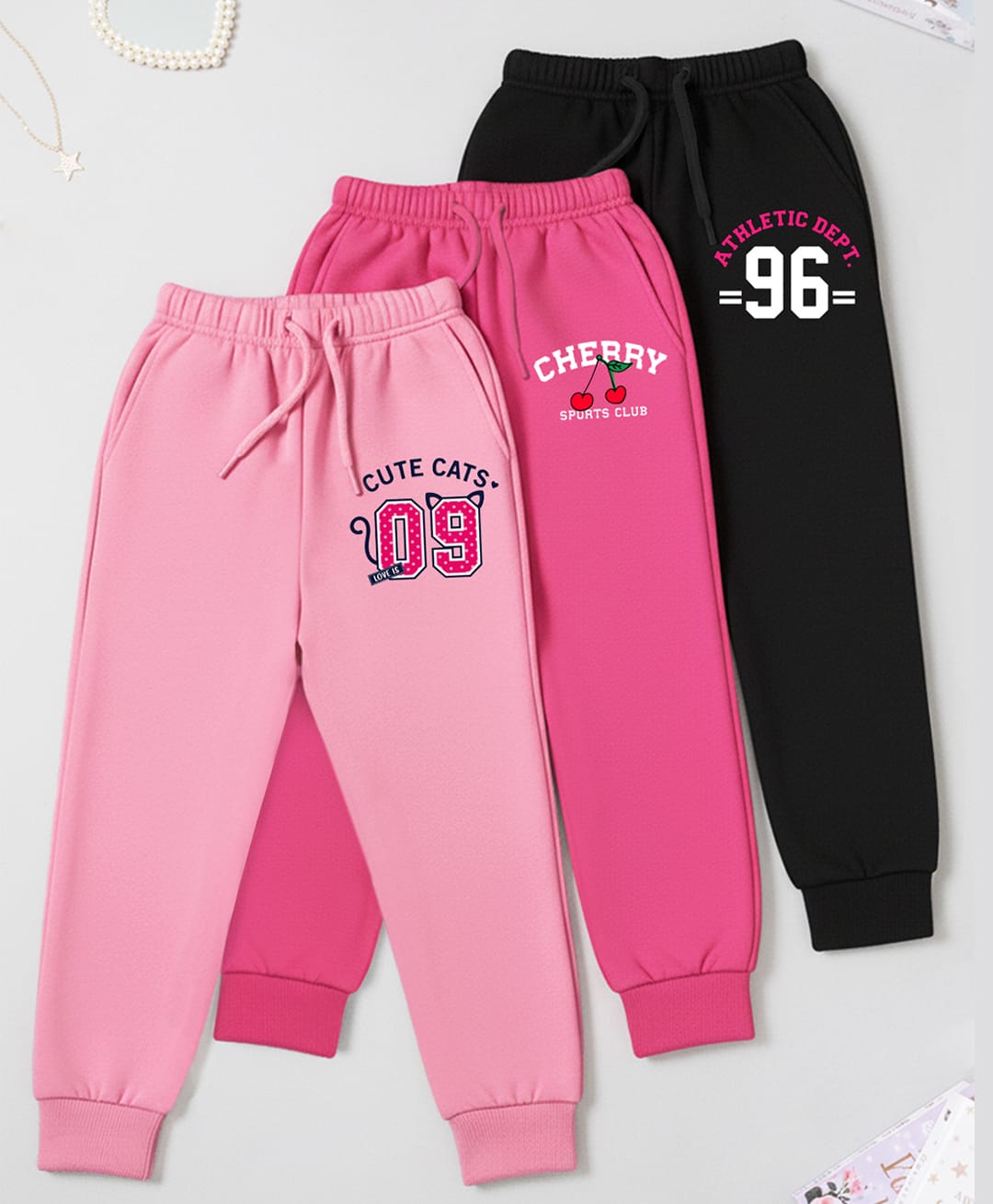 Trampoline Cotton Blend Knit Pack of 3 Typography Printed Track Pants - Multi Colour-picture-19