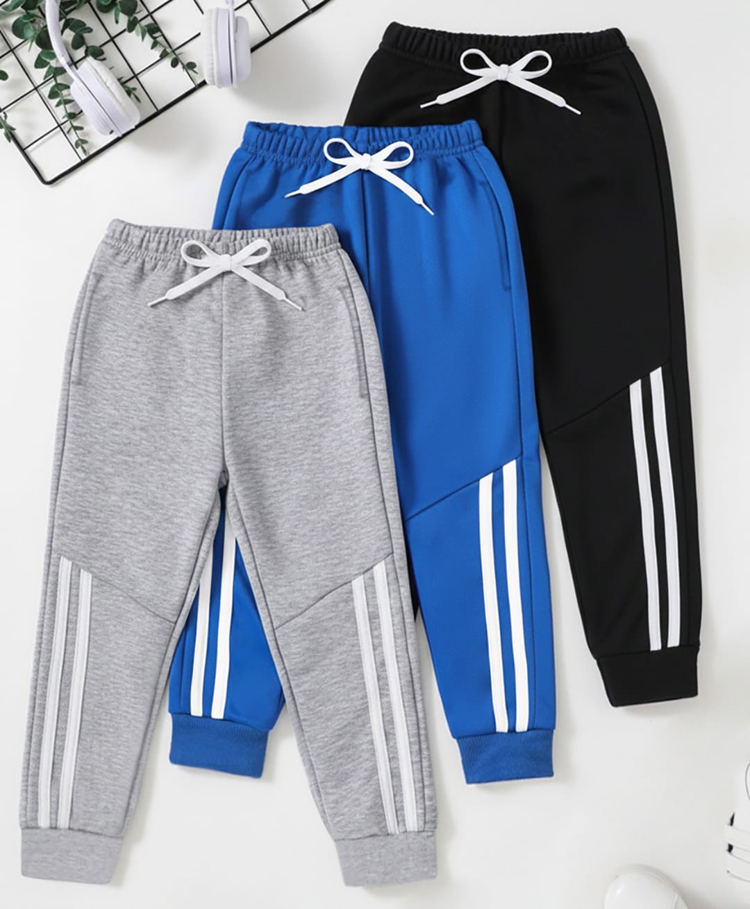 Trampoline Cotton Blend Knit Pack of 3 Striped Track Pants - Multi Colour-image-44